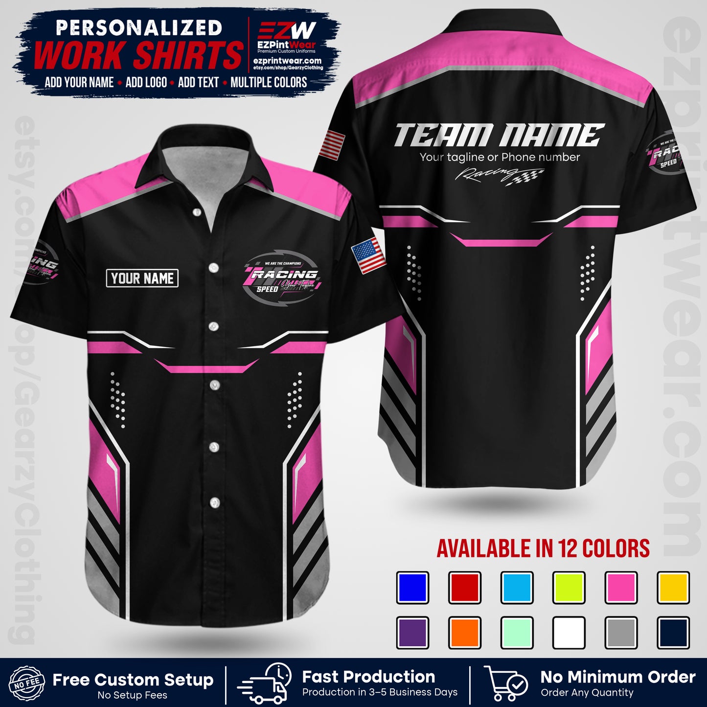 Custom Racing Shirt with Name, Logo & Text | Race Team Uniform | Crew Apparel RC10
