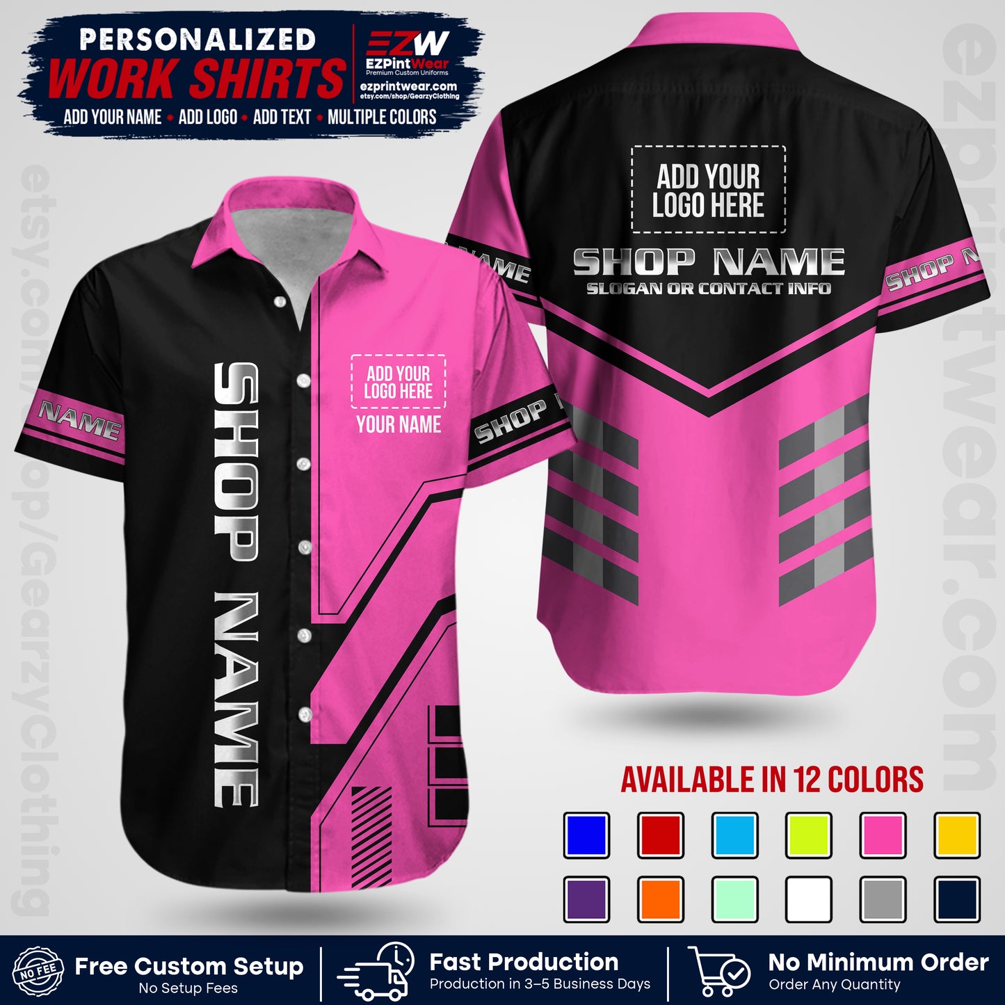 Custom All Over Print Work Uniform Shirt with Name, Logo & Text | Custom Hawaiian Shirt | Company Shirt | Employee Uniform UNF11