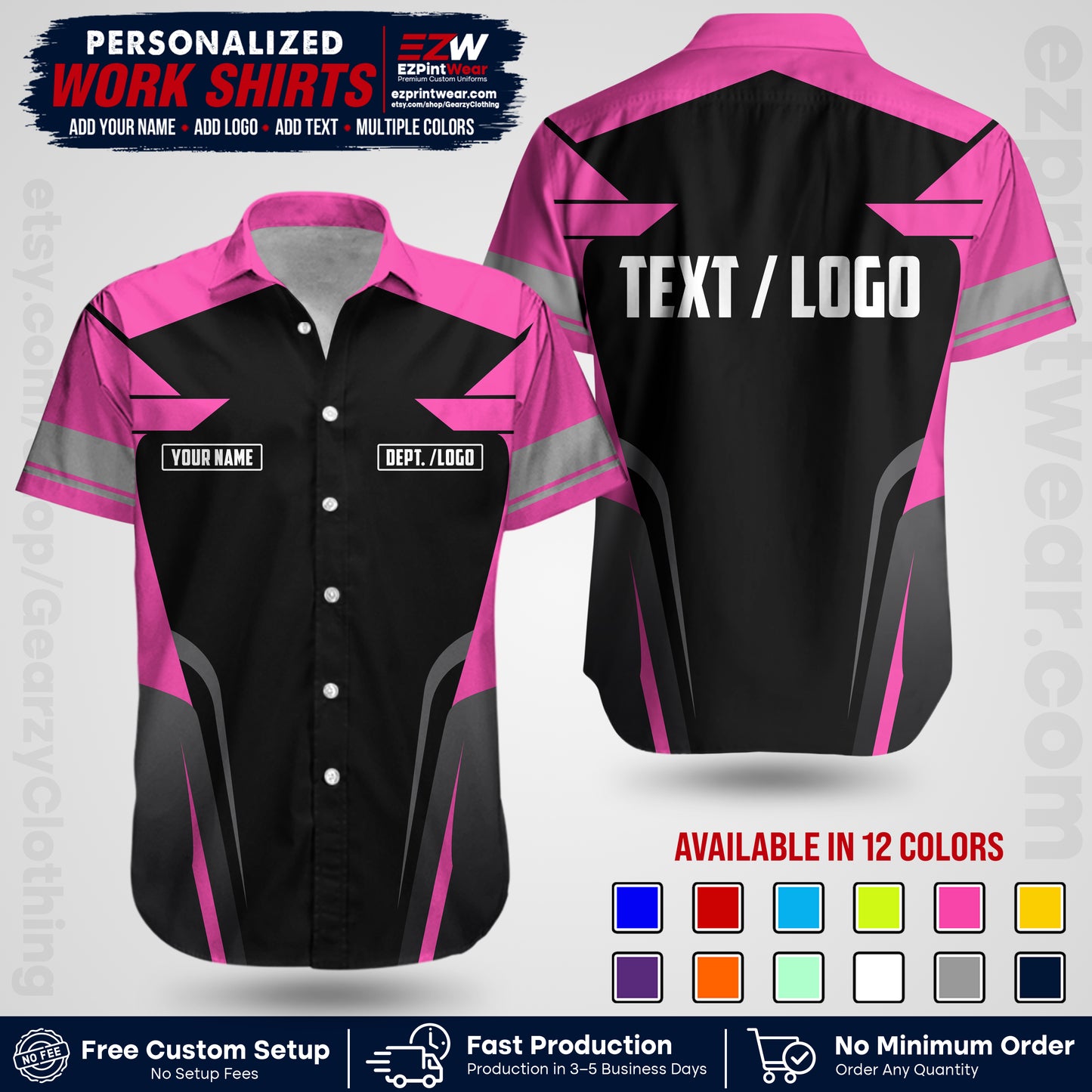 Custom All Over Print Work Uniform Shirt with Name, Logo & Text | Custom Hawaiian Shirt | Company Shirt | Employee Uniform UNF01