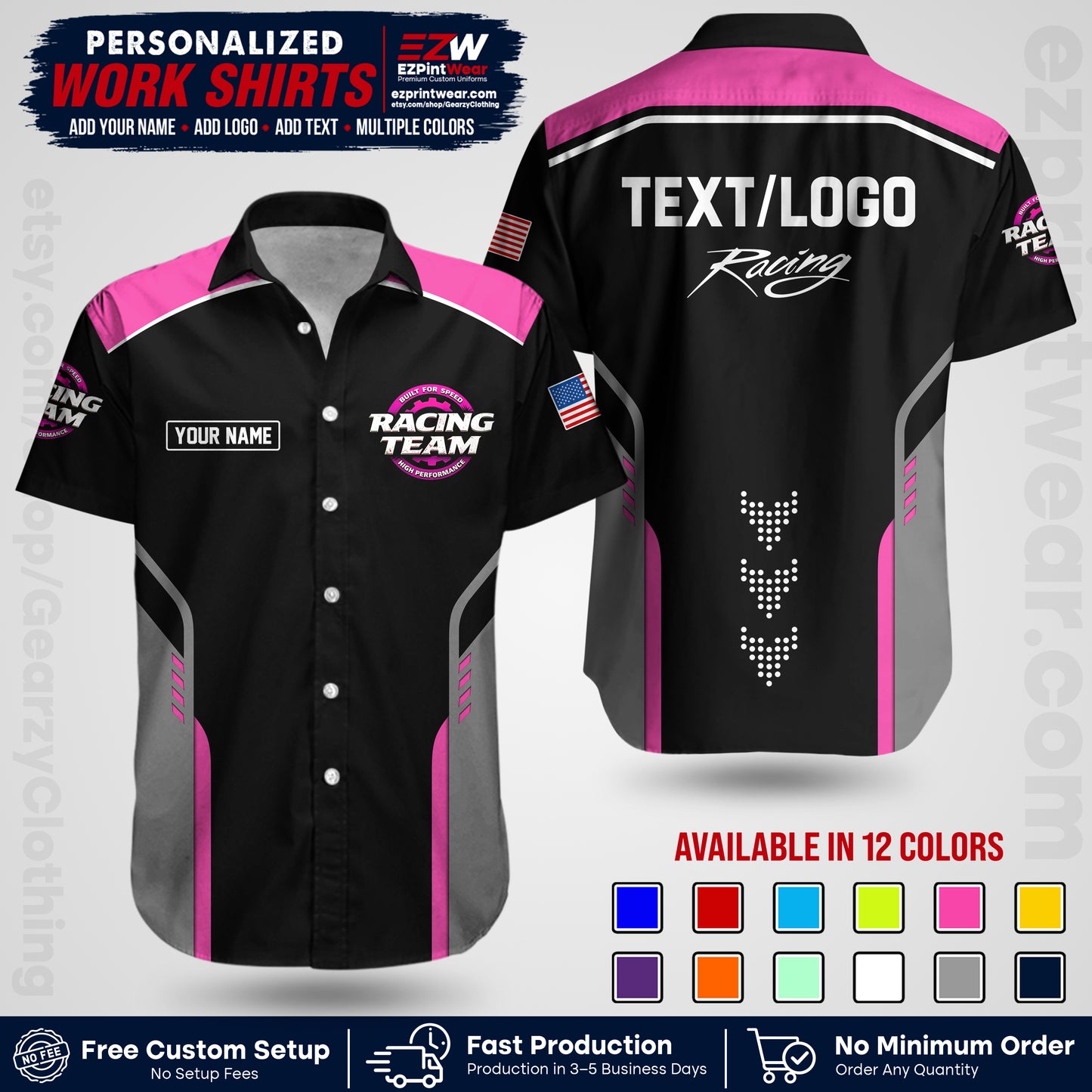 Custom Racing Shirt with Name, Logo & Text | Race Team Uniform | Crew Apparel RC09