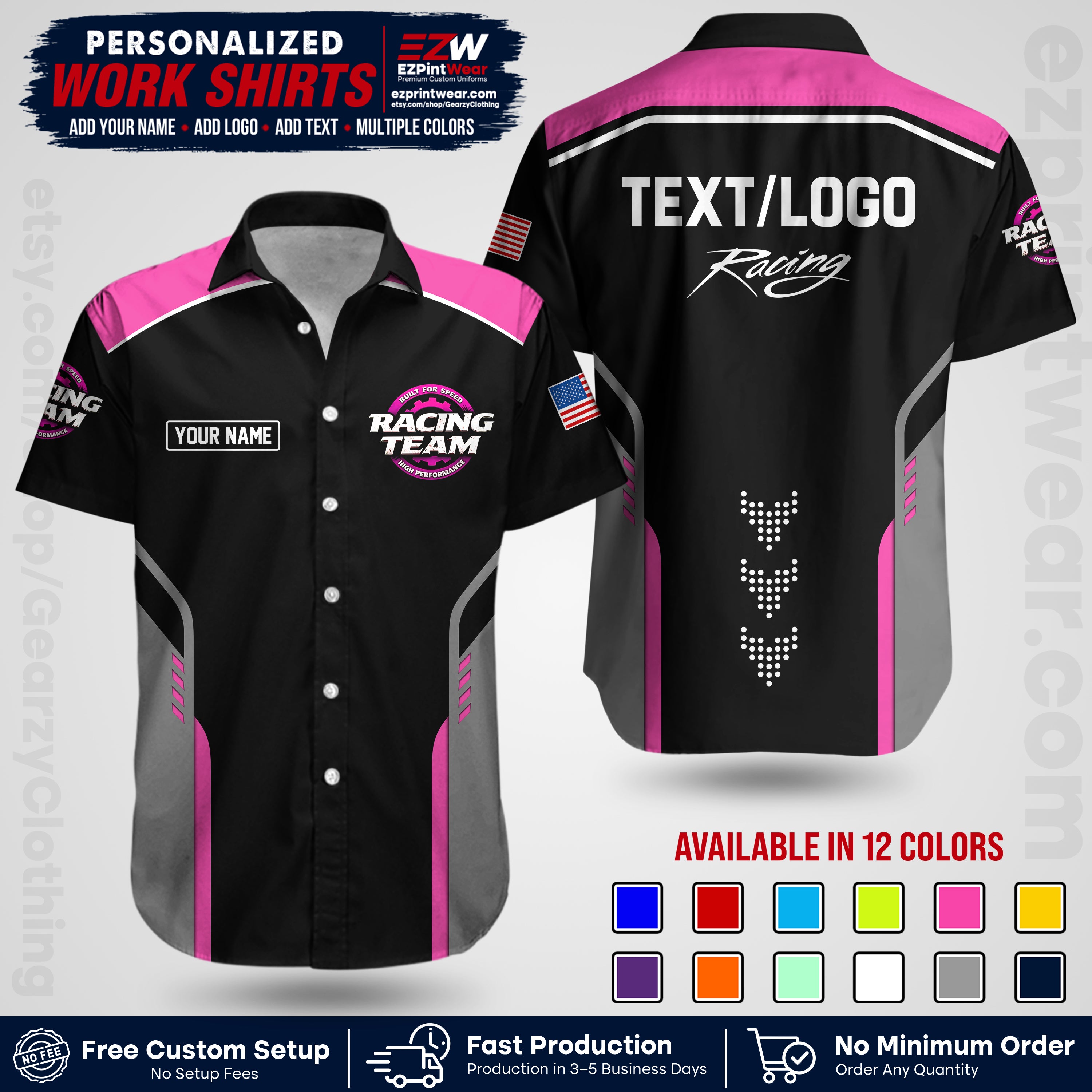 Custom Racing Shirt with Name, Logo & Text | Race Team Uniform | Crew Apparel RC09