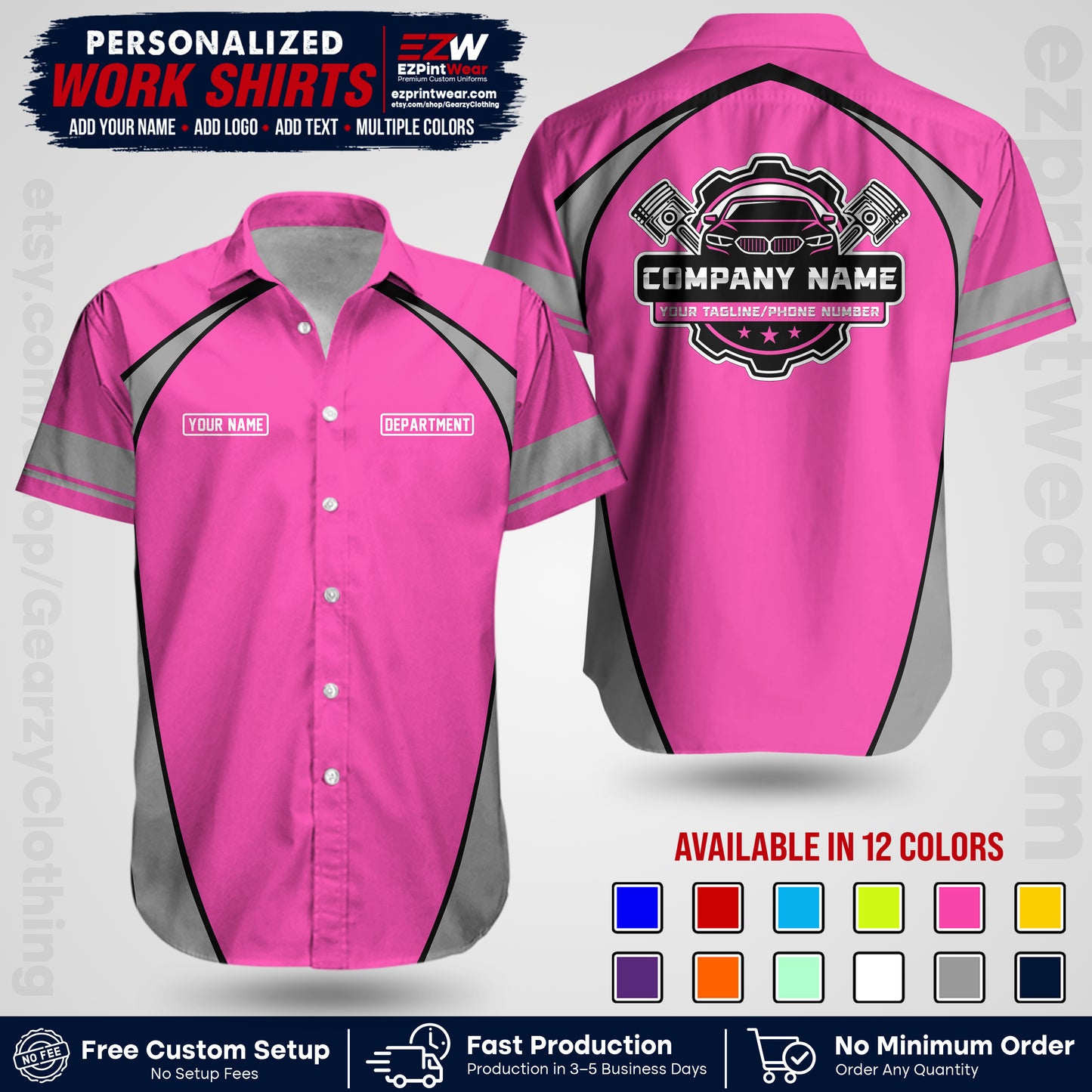 Custom Mechanic Work Shirt with Name, Logo & Text | Auto Shop Uniform | Workwear MCN 09