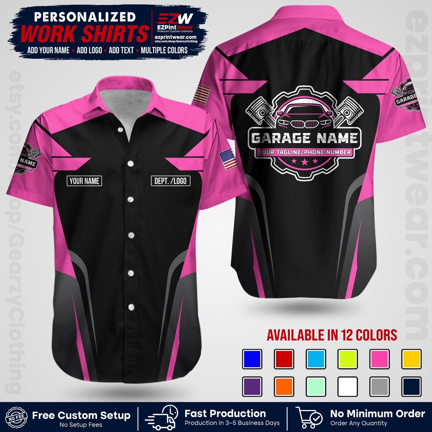 Custom Mechanic Work Shirt with Name, Logo & Text | Auto Shop Uniform | Workwear MCN 04