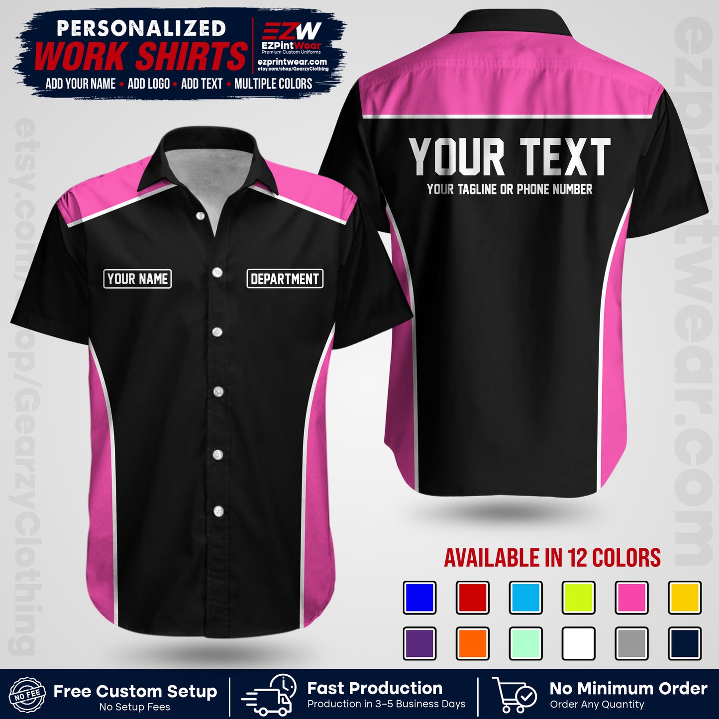 Custom All Over Print Work Uniform Shirt with Name, Logo & Text | Custom Hawaiian Shirt | Company Shirt | Employee Uniform UNF12