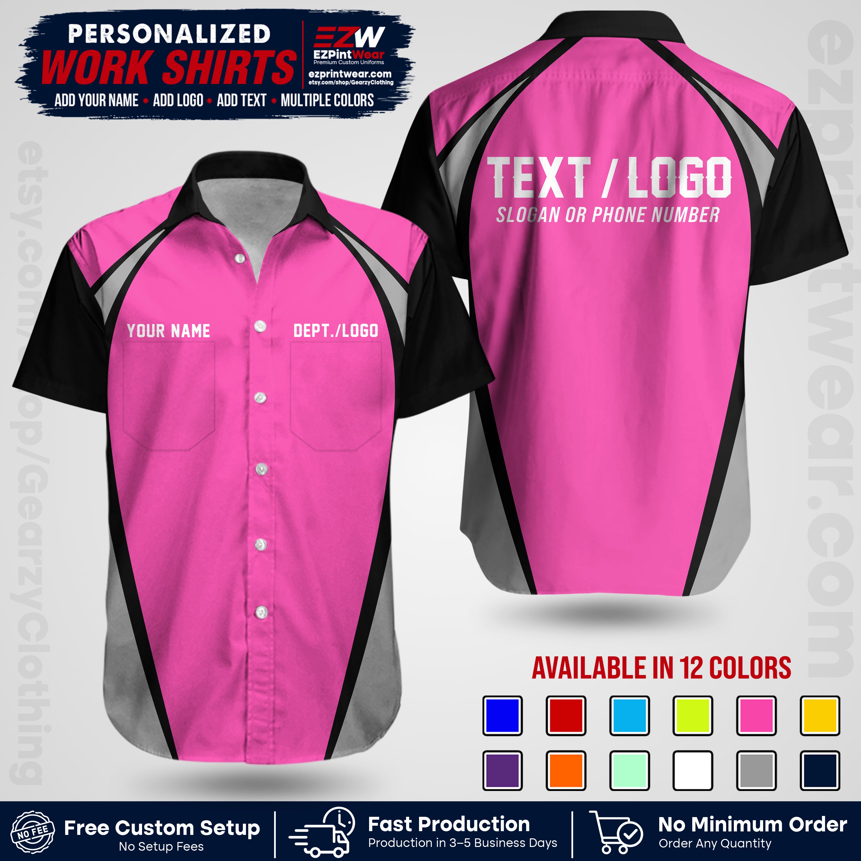Custom All Over Print Work Uniform Shirt with Name, Logo & Text | Custom Hawaiian Shirt | Company Shirt | Employee Uniform UNF20