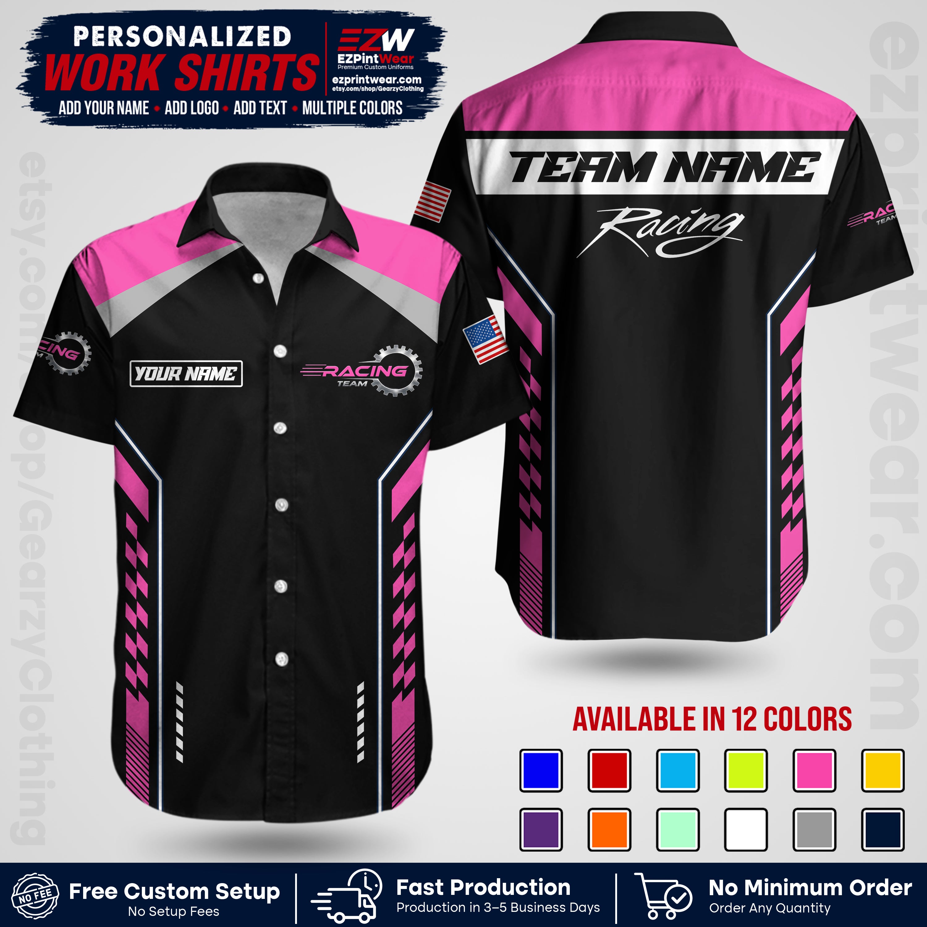 Custom Racing Shirt with Name, Logo & Text | Race Team Uniform | Crew Apparel RC13