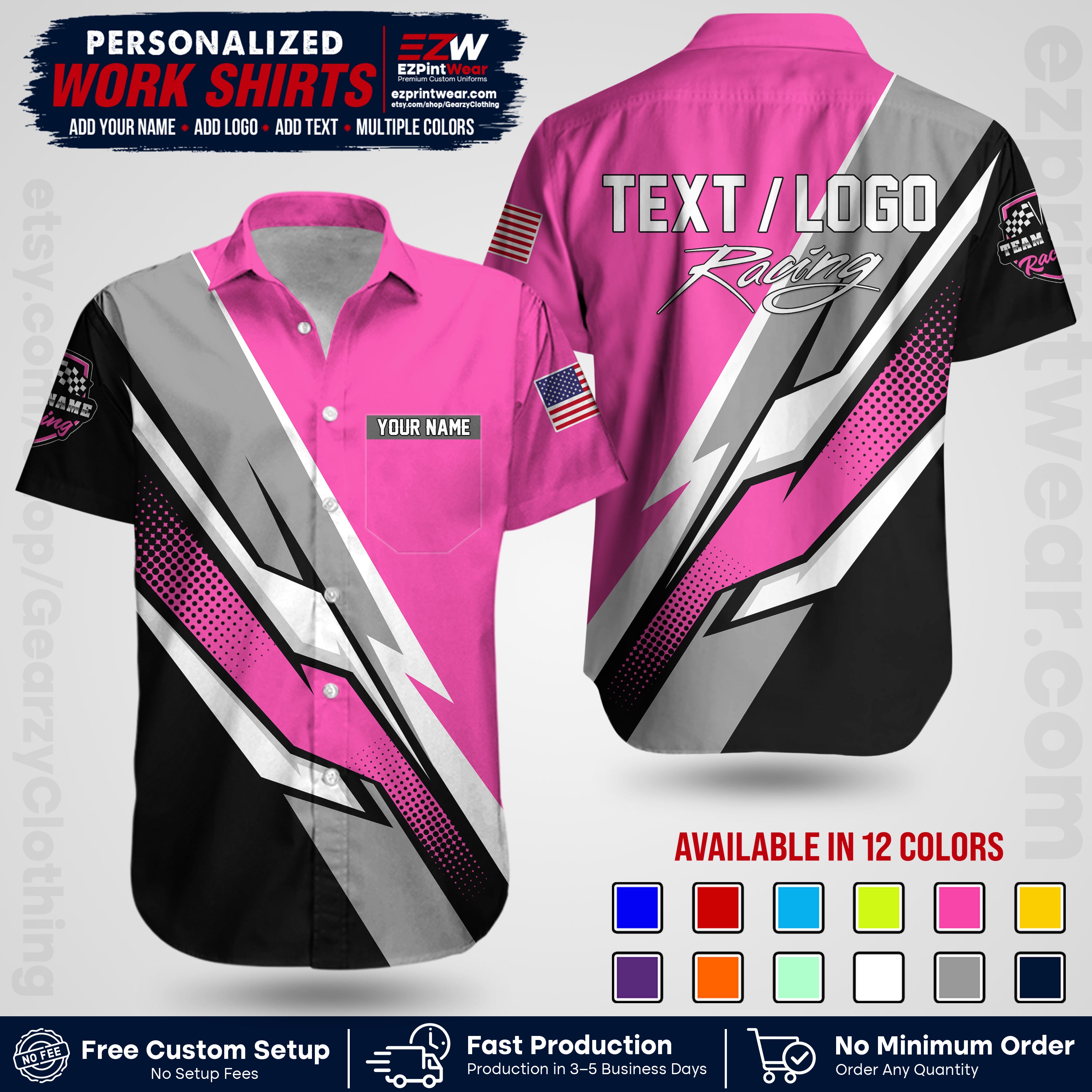 Custom Racing Shirt with Name, Logo & Text | Race Team Uniform | Crew Apparel RC01