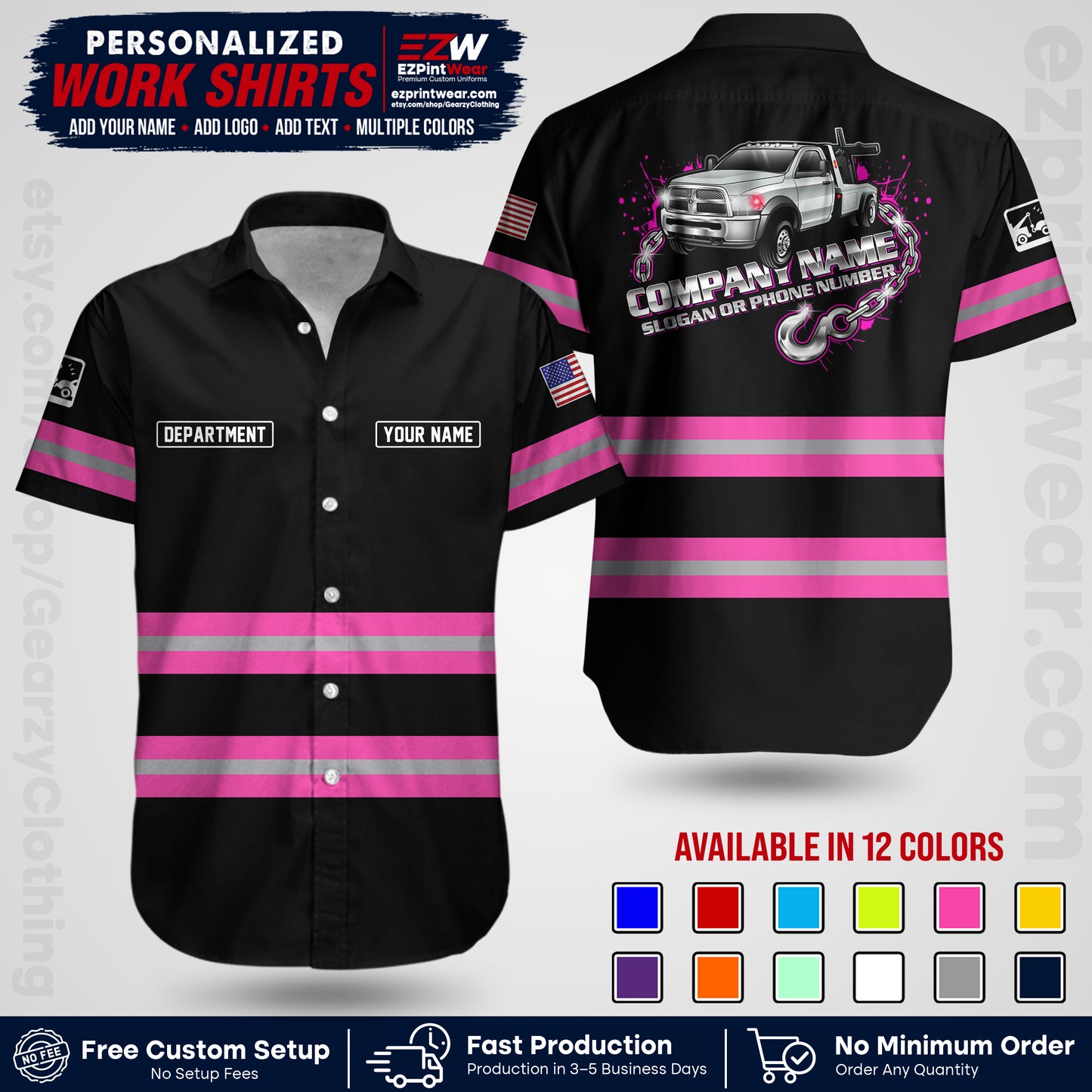 Custom Towing Workwear Uniform | Personalized Tow Truck Shirt | Non-Reflective Safety Stripe Apparel | Custom Towing Shirt | Tow Truck Apparel TW05
