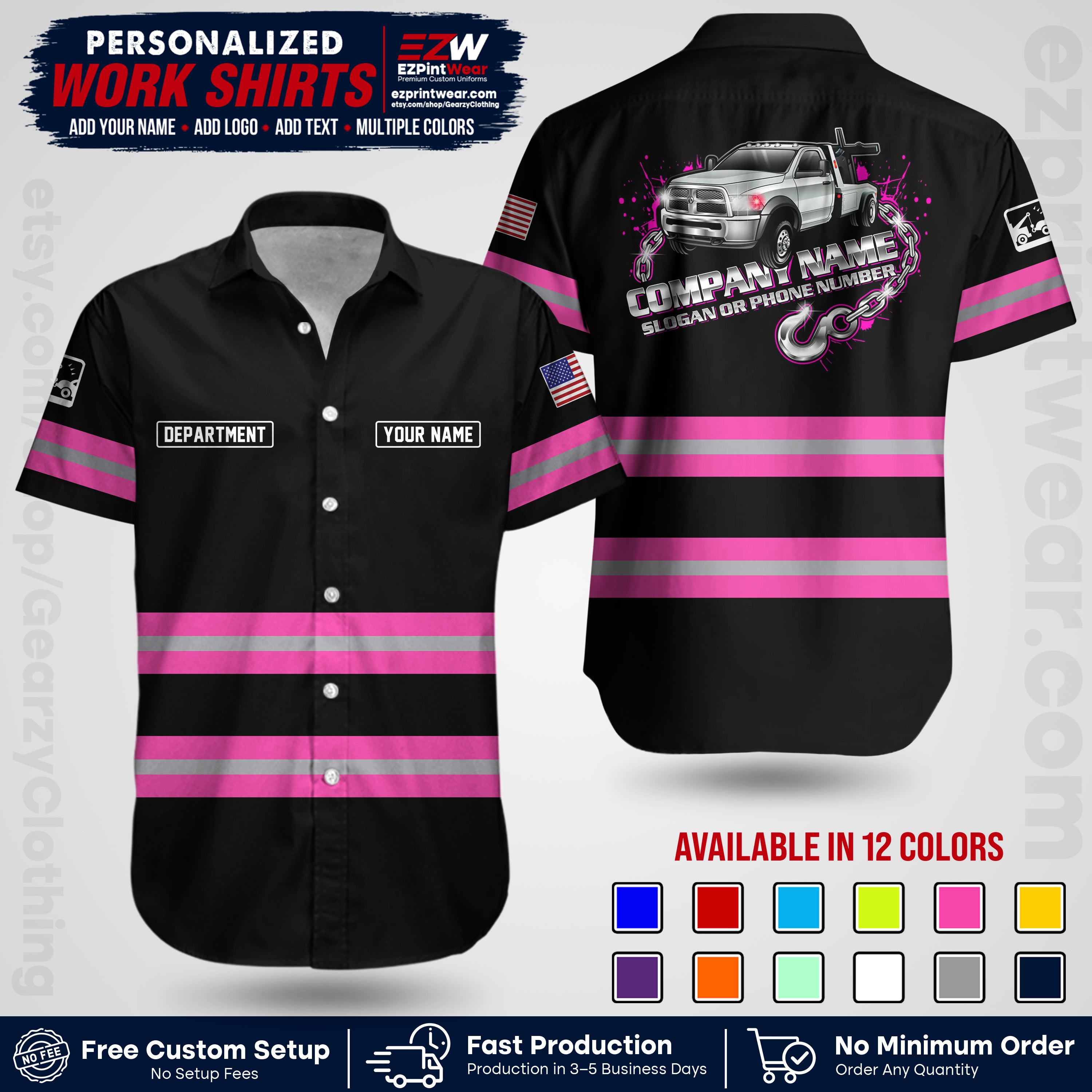 Custom Towing Workwear Uniform | Personalized Tow Truck Shirt | Non-Reflective Safety Stripe Apparel | Custom Towing Shirt | Tow Truck Apparel TW05