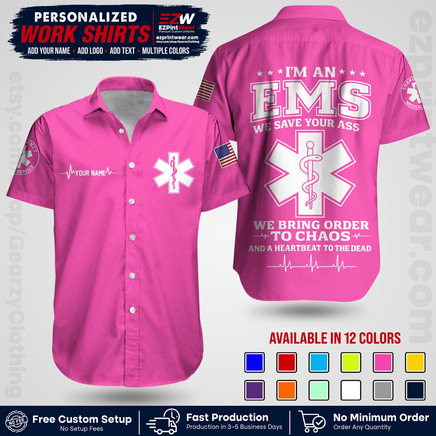 Custom EMS Shirt with Name, Logo & Text | EMS Team Uniform | First Responder Workwear EMSU05