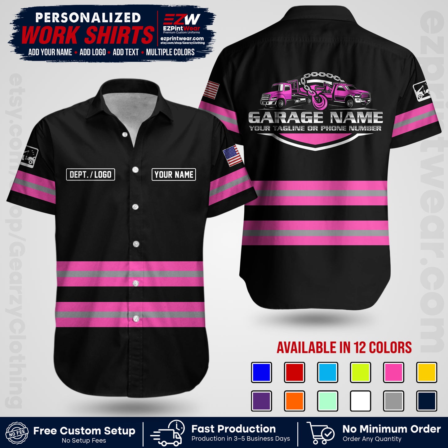 Custom Towing Workwear Uniform | Personalized Tow Truck Shirt | Non-Reflective Safety Stripe Apparel | Custom Towing Shirt | Tow Truck Apparel TW03
