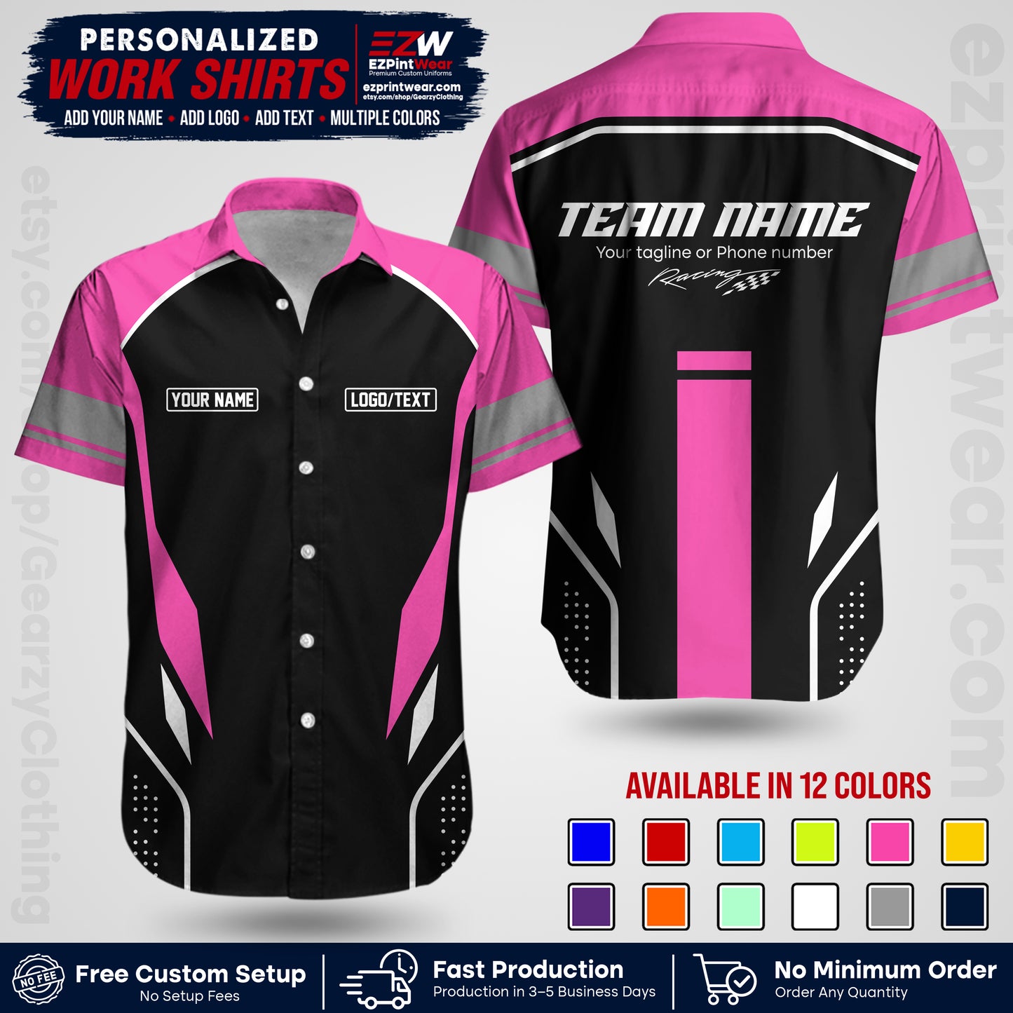 Custom Racing Shirt with Name, Logo & Text | Race Team Uniform | Crew Apparel RC06