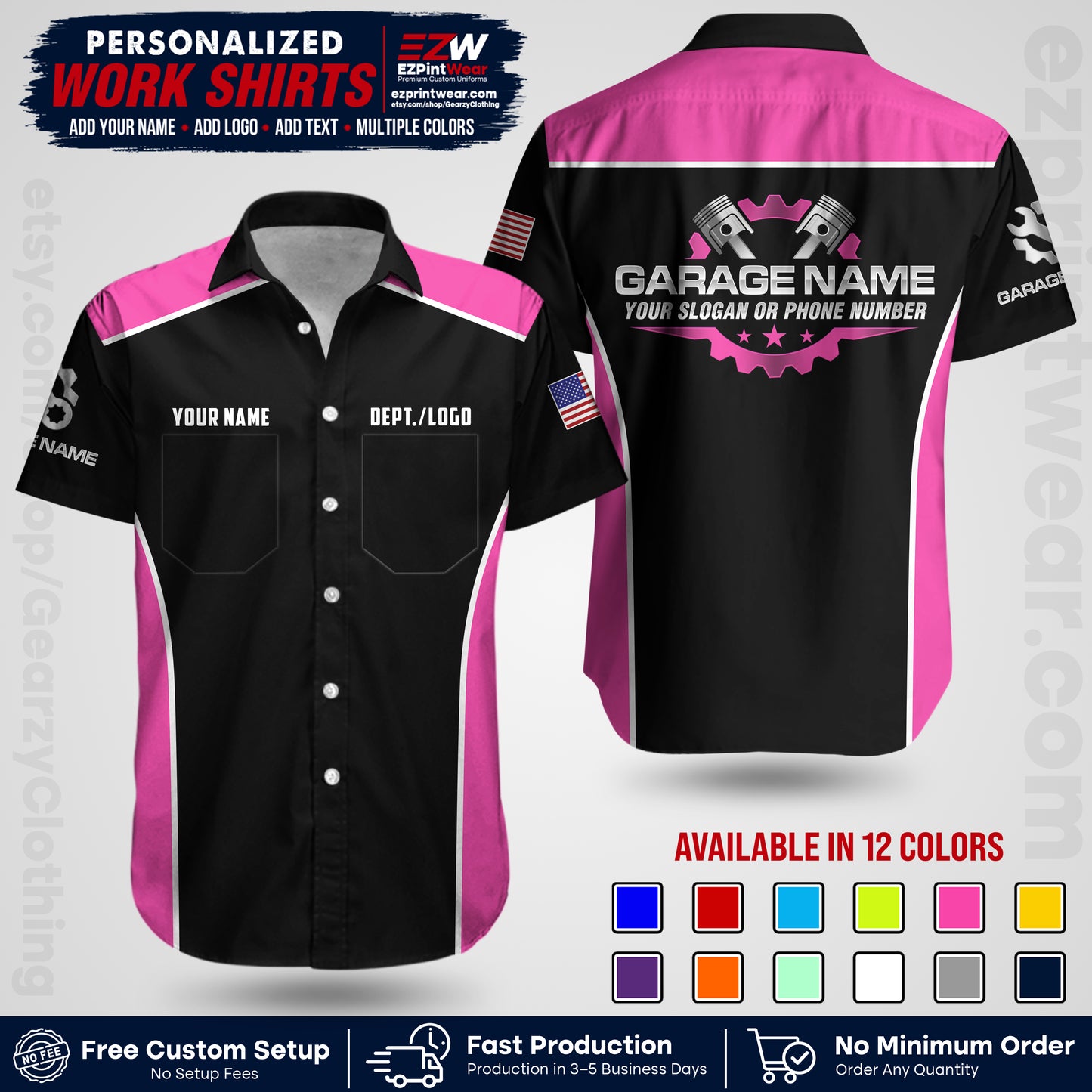 Custom Mechanic Work Shirt with Name, Logo & Text | Auto Shop Uniform | Workwear MCN 07