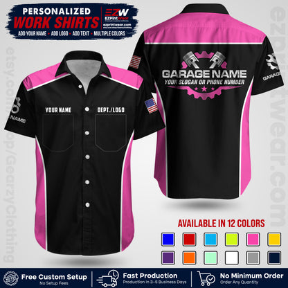 Custom Mechanic Work Shirt with Name, Logo & Text | Auto Shop Uniform | Workwear MCN 07