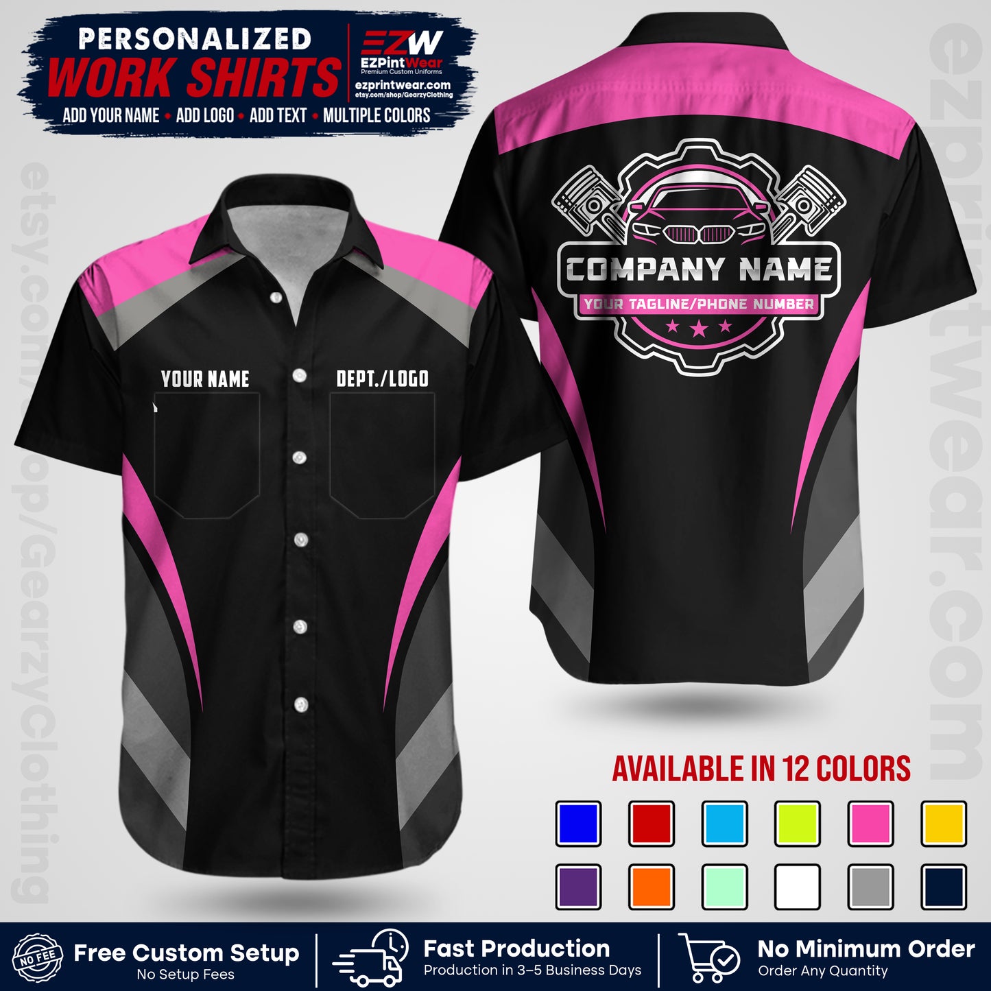 Custom Mechanic Work Shirt with Name, Logo & Text | Auto Shop Uniform | Workwear MCN 05