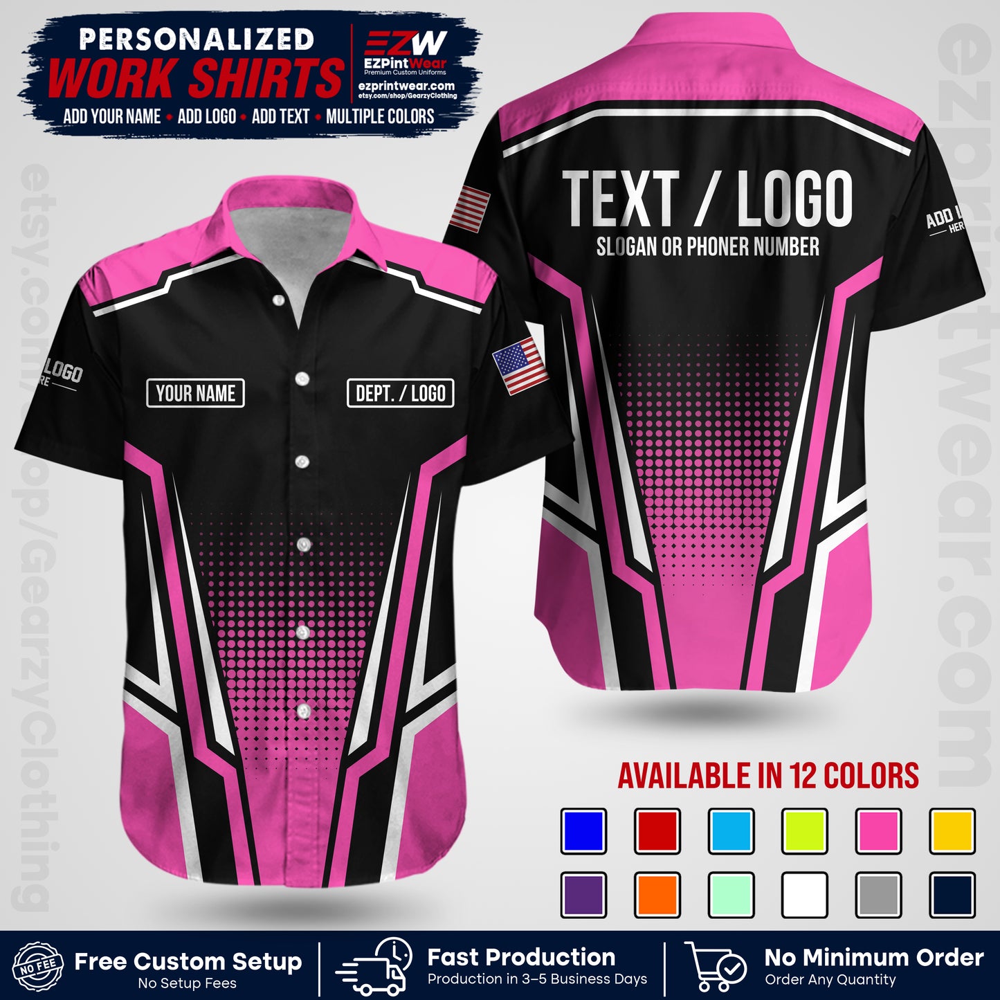 Custom All Over Print Work Uniform Shirt with Name, Logo & Text | Custom Hawaiian Shirt | Company Shirt | Employee Uniform UNF17