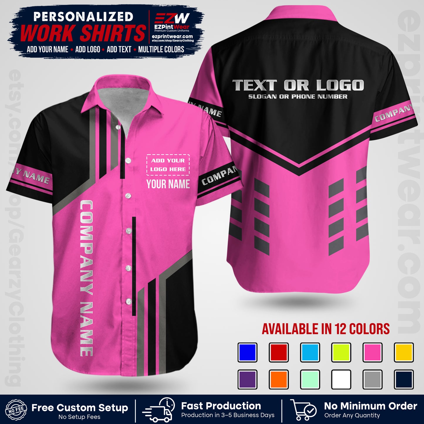 Custom All Over Print Work Uniform Shirt with Name, Logo & Text | Custom Hawaiian Shirt | Company Shirt | Employee Uniform UNF10
