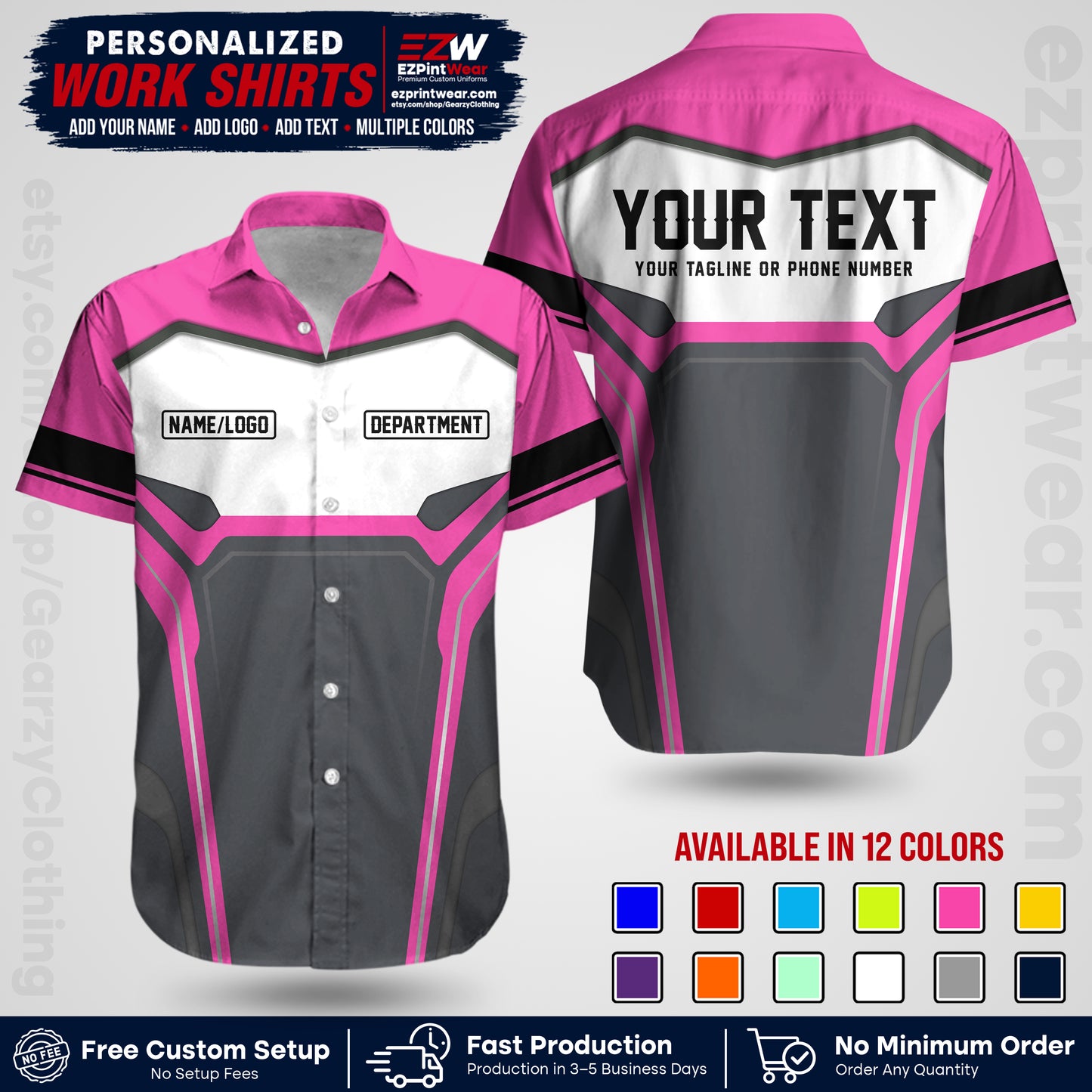 Custom All Over Print Work Uniform Shirt with Name, Logo & Text | Custom Hawaiian Shirt | Company Shirt | Employee Uniform UNF05