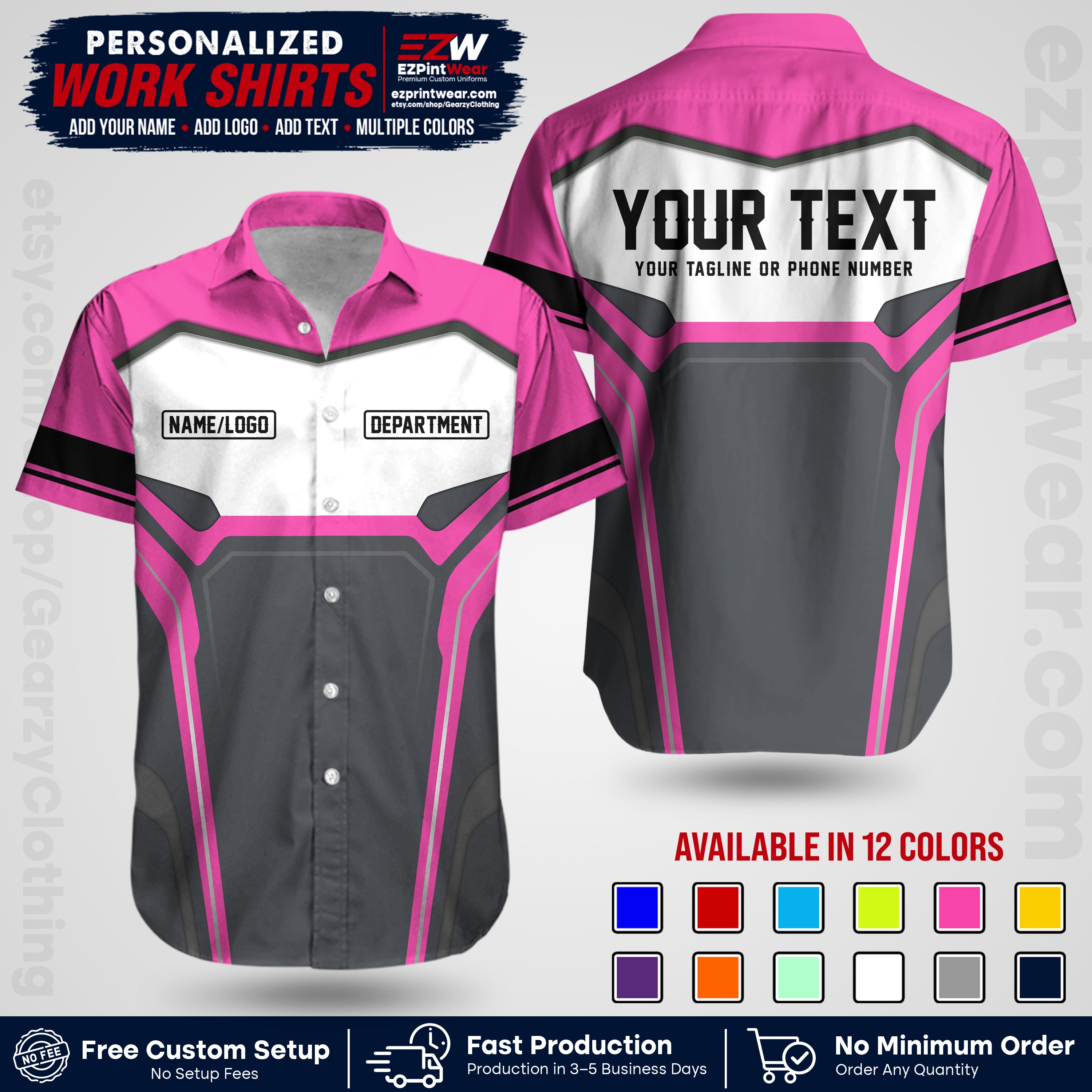 Custom All Over Print Work Uniform Shirt with Name, Logo & Text | Custom Hawaiian Shirt | Company Shirt | Employee Uniform UNF05