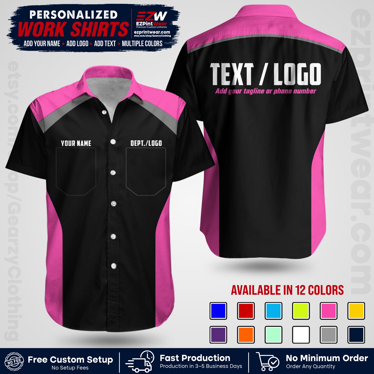 Custom All Over Print Work Uniform Shirt with Name, Logo & Text | Custom Hawaiian Shirt | Company Shirt | Employee Uniform UNF04