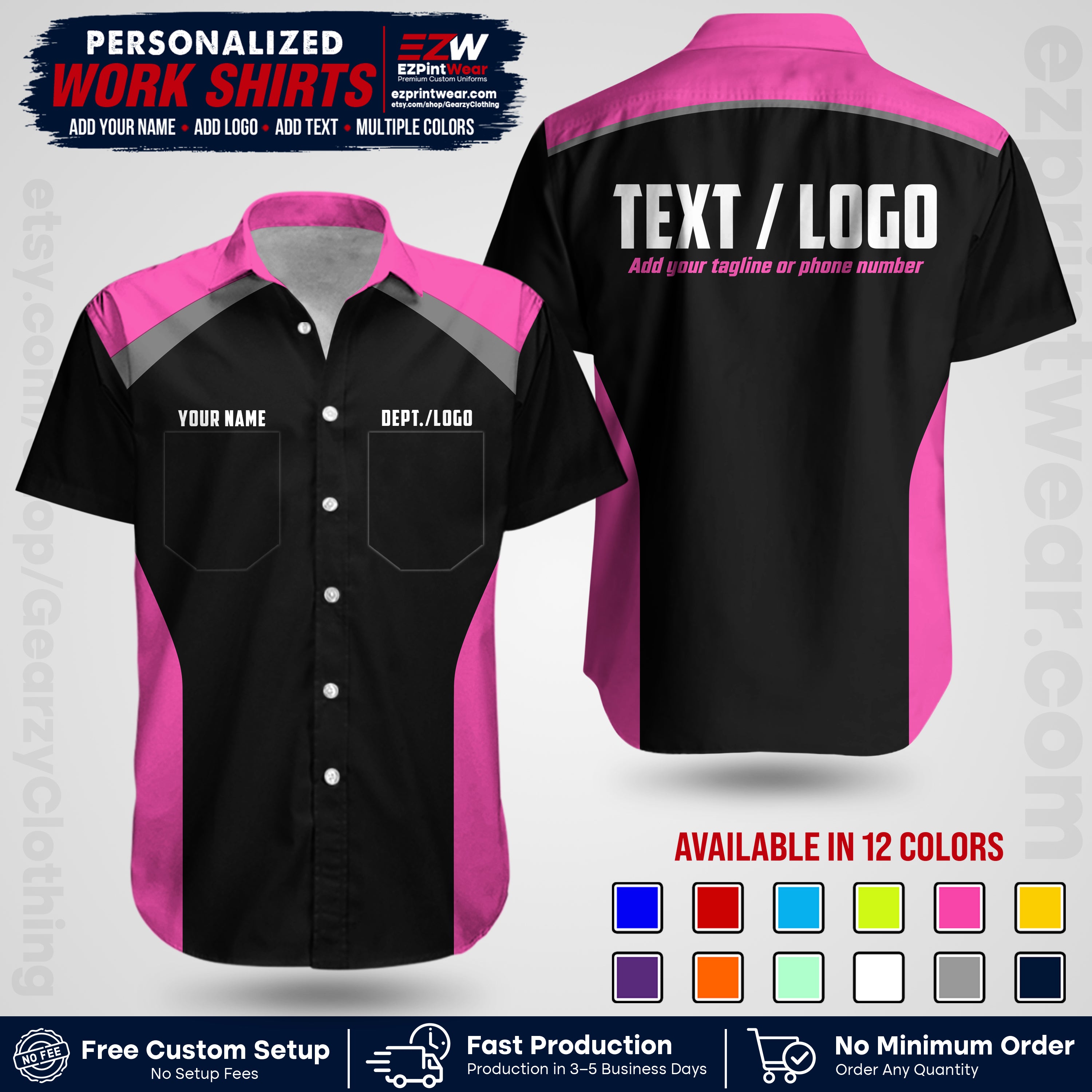 Custom All Over Print Work Uniform Shirt with Name, Logo & Text | Custom Hawaiian Shirt | Company Shirt | Employee Uniform UNF04