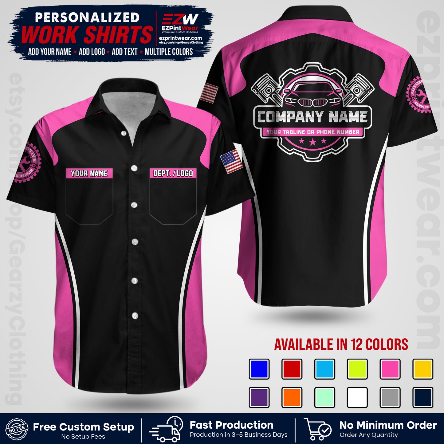 Custom Mechanic Work Shirt with Name, Logo & Text | Auto Shop Uniform | Workwear MCN 10
