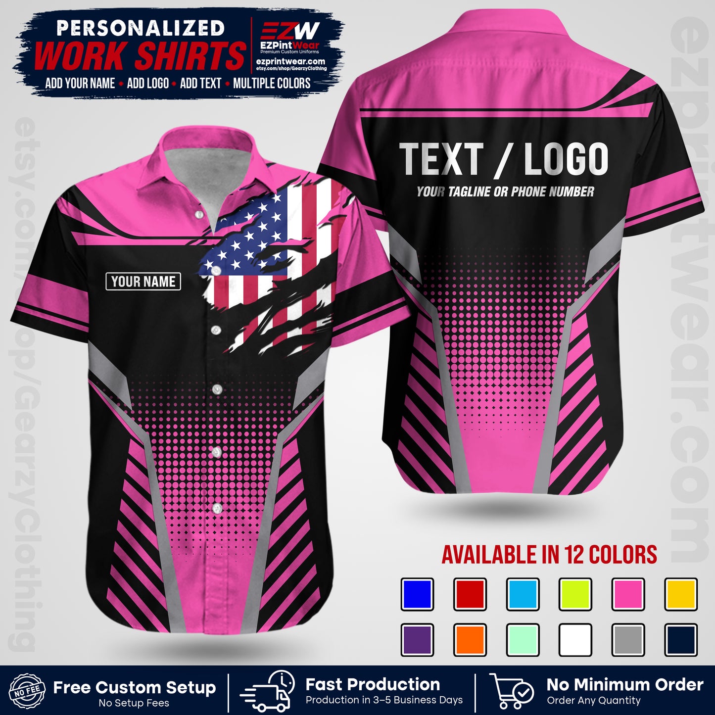 Custom All Over Print Work Uniform Shirt with Name, Logo & Text | Custom Hawaiian Shirt | Company Shirt | Employee Uniform UNF07