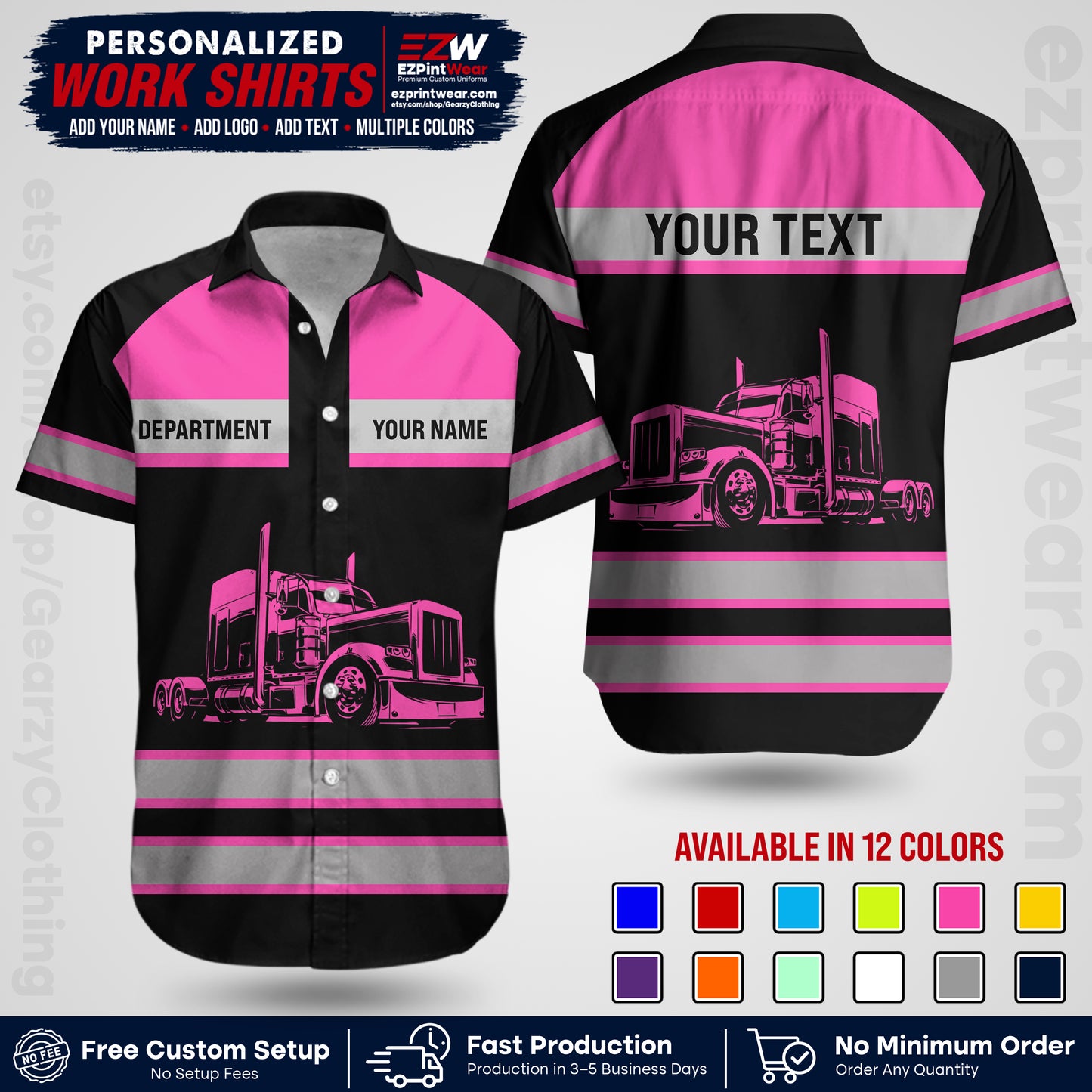 Personalized Truck Driver Workwear Uniform | Custom Safety Stripe Apparel | Non-Reflective Reflective Style Design TW02