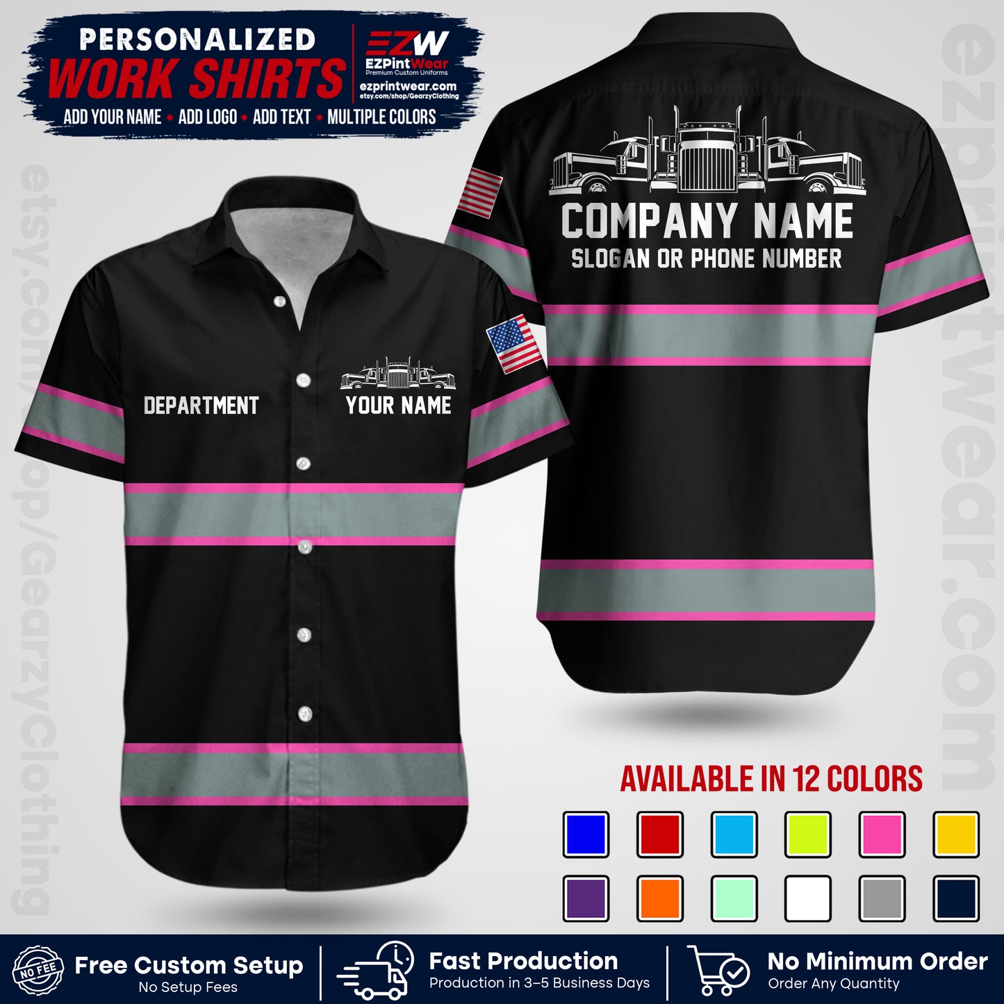 Personalized Truck Driver Workwear Uniform | Custom Safety Stripe Apparel | Non-Reflective Reflective Style Design TW04
