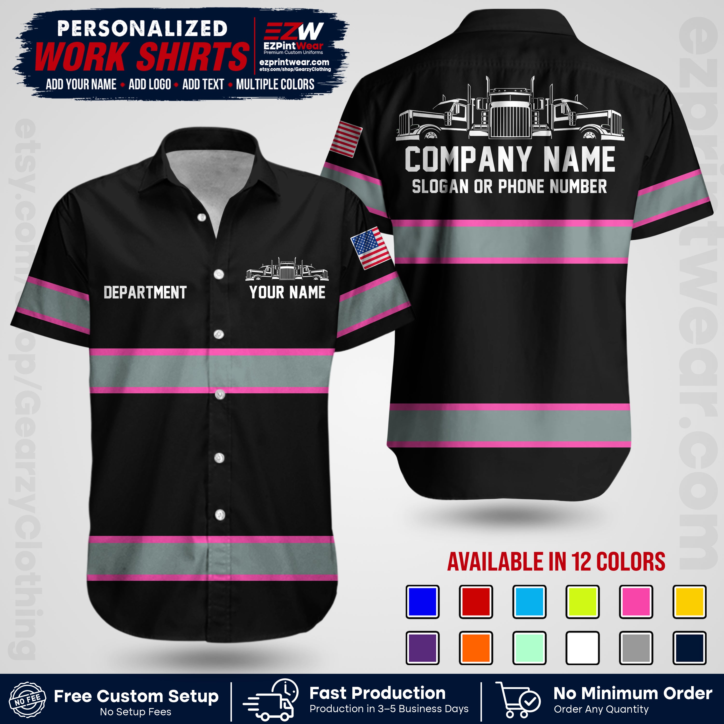 Personalized Truck Driver Workwear Uniform | Custom Safety Stripe Apparel | Non-Reflective Reflective Style Design TW04