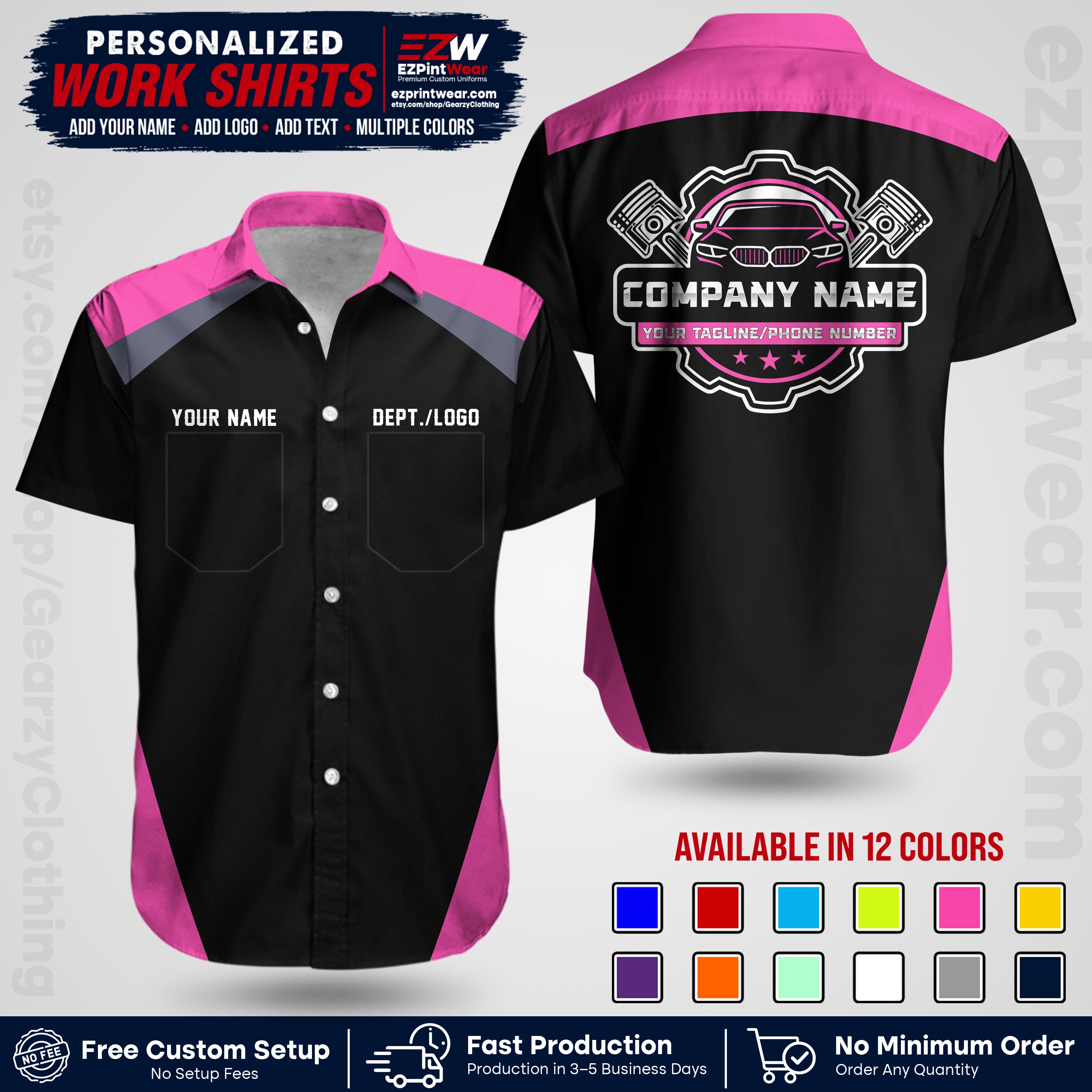 Custom Mechanic Work Shirt with Name, Logo & Text | Auto Shop Uniform | Workwear MCN 03