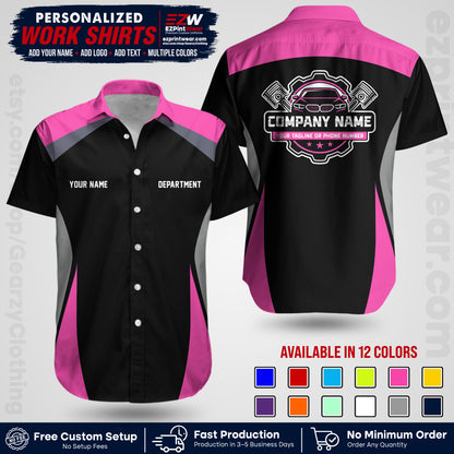 Custom Mechanic Work Shirt with Name, Logo & Text | Auto Shop Uniform | Workwear MCN 08