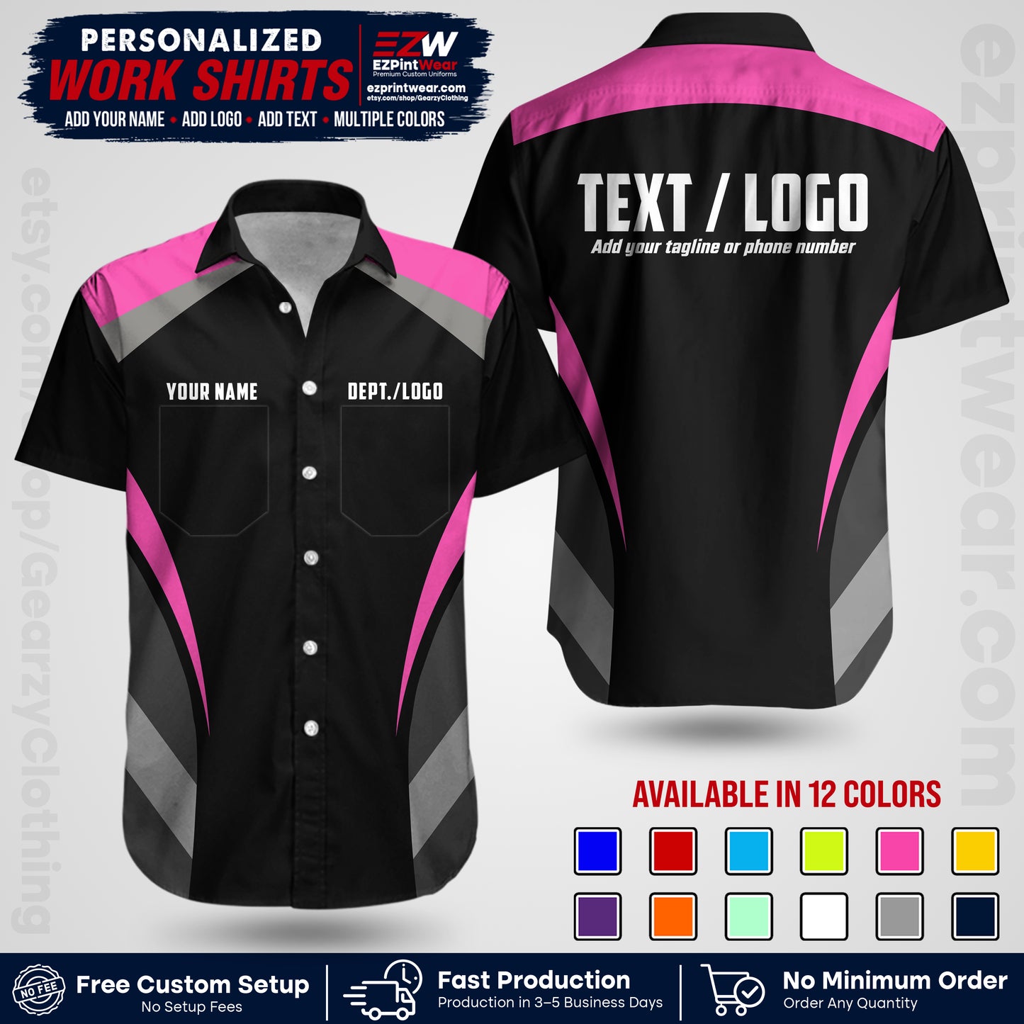 Custom All Over Print Work Uniform Shirt with Name, Logo & Text | Custom Hawaiian Shirt | Company Shirt | Employee Uniform UNF03