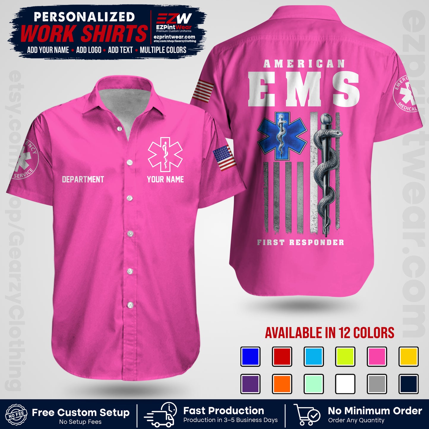 Custom EMS Shirt with Name, Logo & Text | EMS Team Uniform | First Responder Workwear EMSU03