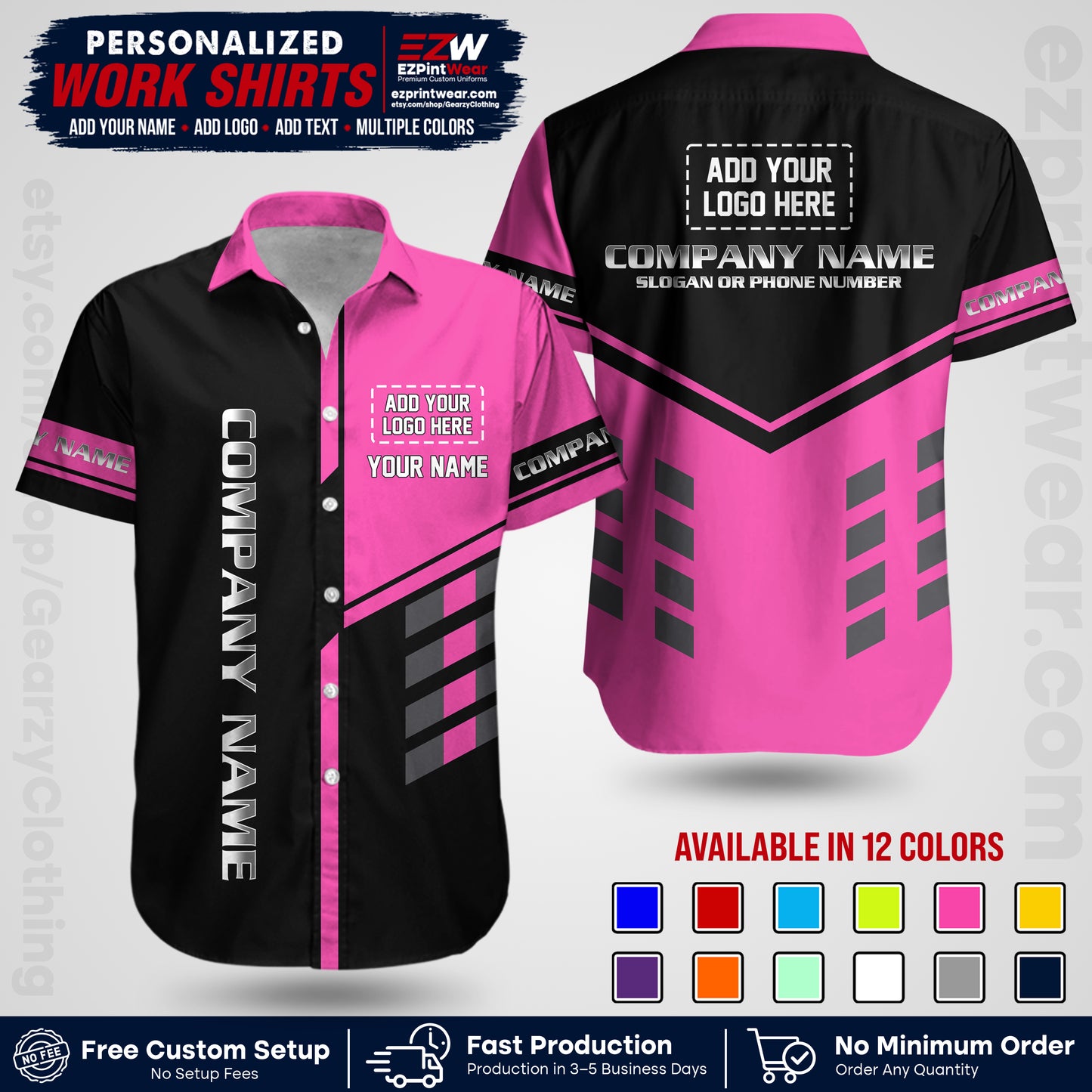 Custom All Over Print Work Uniform Shirt with Name, Logo & Text | Custom Hawaiian Shirt | Company Shirt | Employee Uniform UNF09
