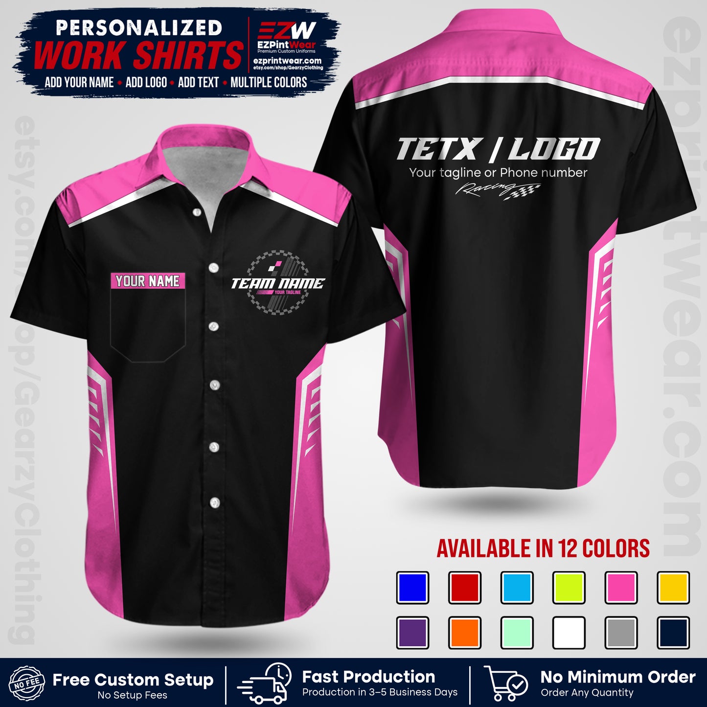 Custom Racing Shirt with Name, Logo & Text | Race Team Uniform | Crew Apparel RC07