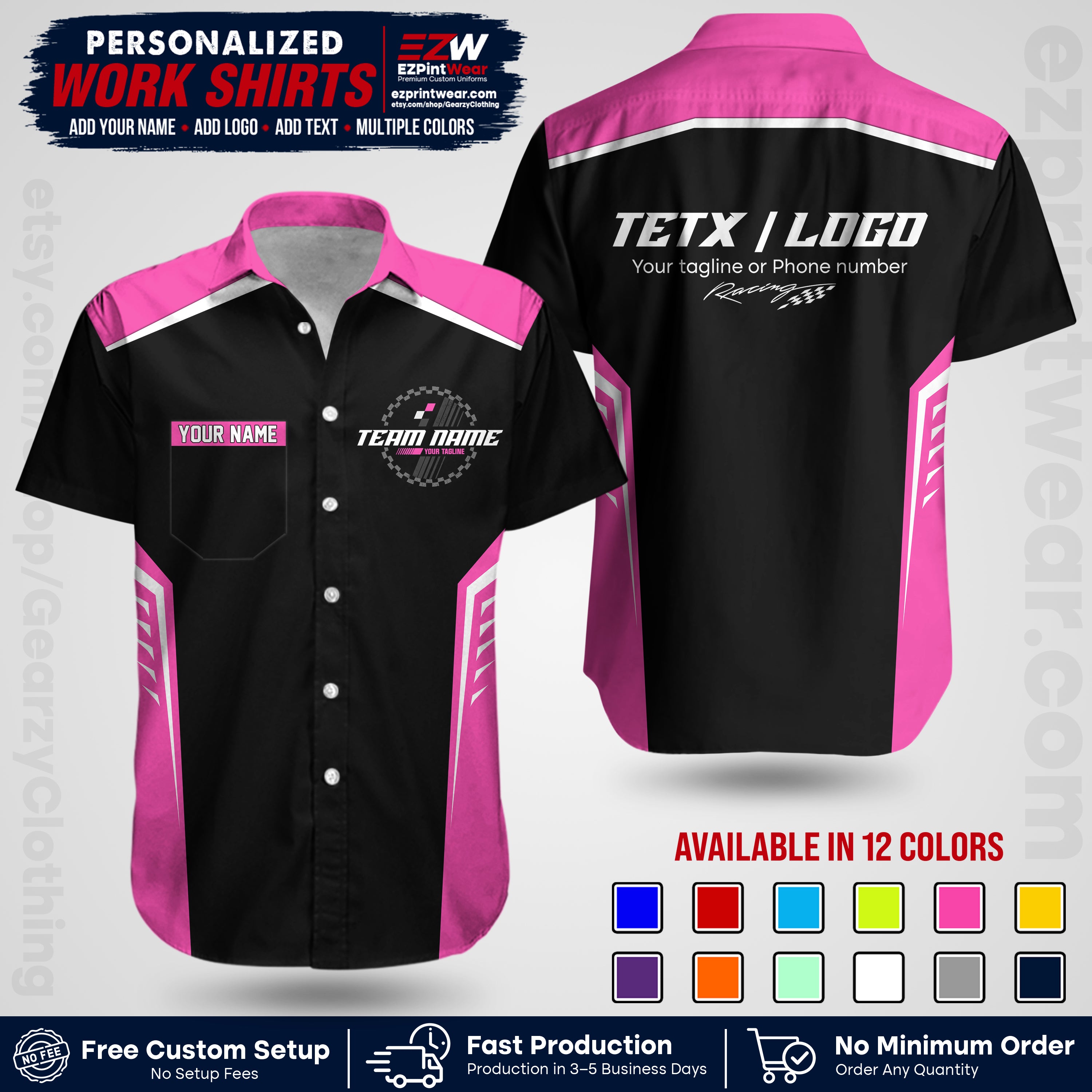 Custom Racing Shirt with Name, Logo & Text | Race Team Uniform | Crew Apparel RC07