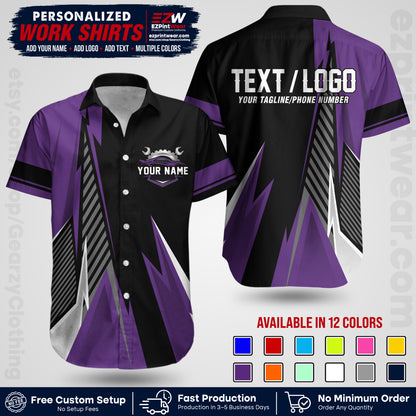 Custom Mechanic Work Shirt with Name, Logo & Text | Auto Shop Uniform | Workwear MCN 01