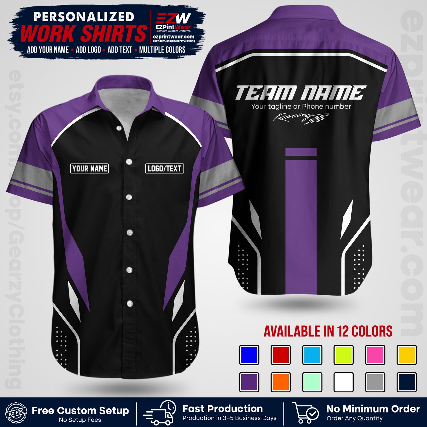 Custom Racing Shirt with Name, Logo & Text | Race Team Uniform | Crew Apparel RC06