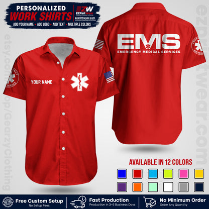 Custom EMS Shirt with Name, Logo & Text | EMS Team Uniform | First Responder Workwear EMSU01