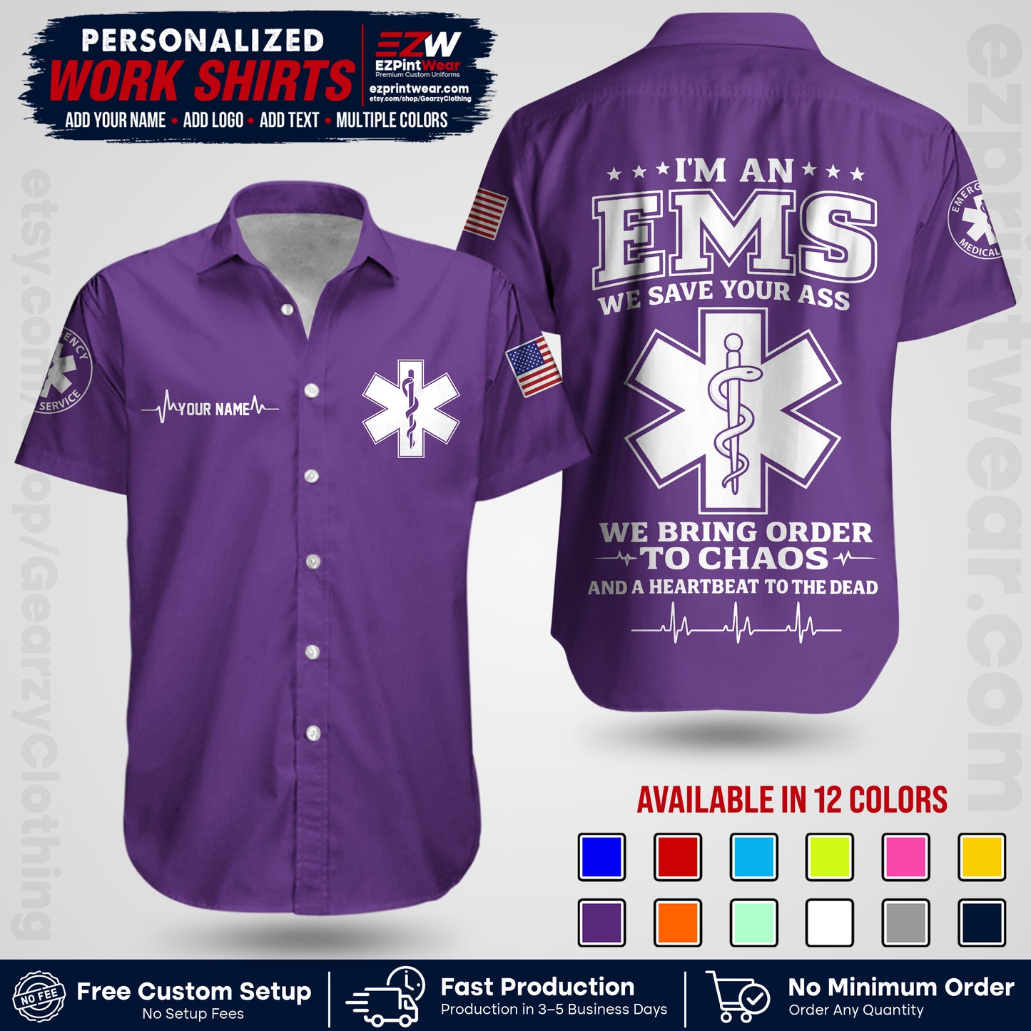 Custom EMS Shirt with Name, Logo & Text | EMS Team Uniform | First Responder Workwear EMSU05
