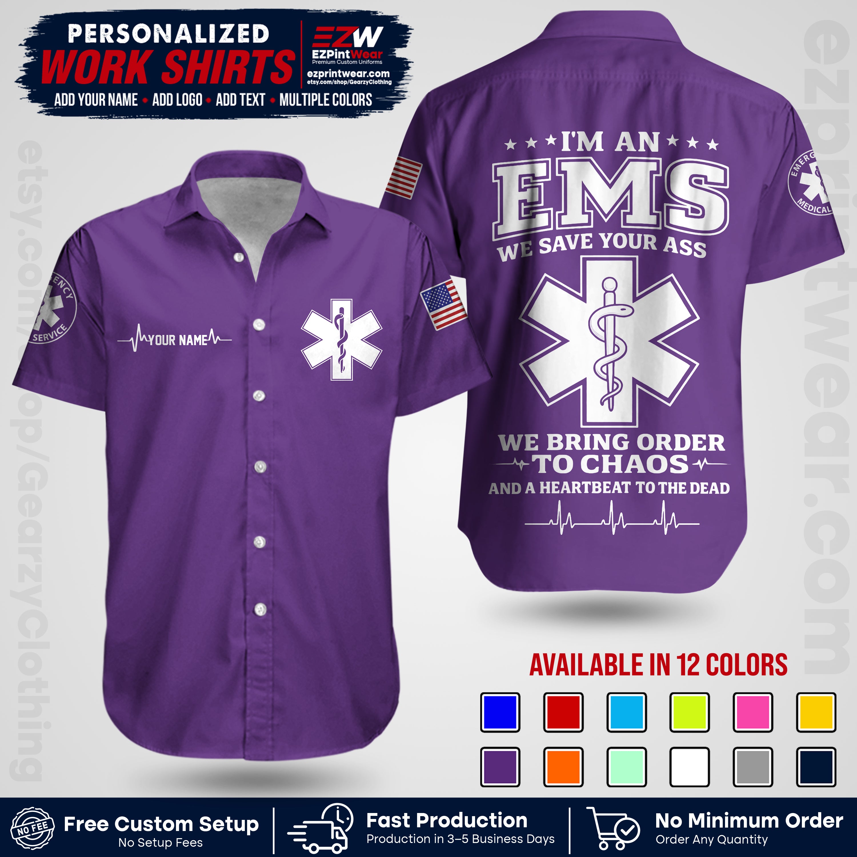 Custom EMS Shirt with Name, Logo & Text | EMS Team Uniform | First Responder Workwear EMSU05