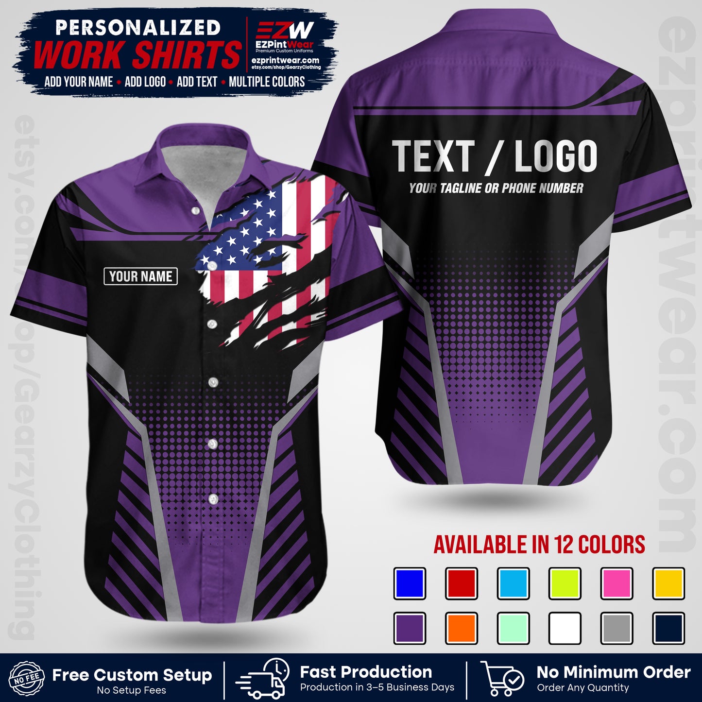 Custom All Over Print Work Uniform Shirt with Name, Logo & Text | Custom Hawaiian Shirt | Company Shirt | Employee Uniform UNF07