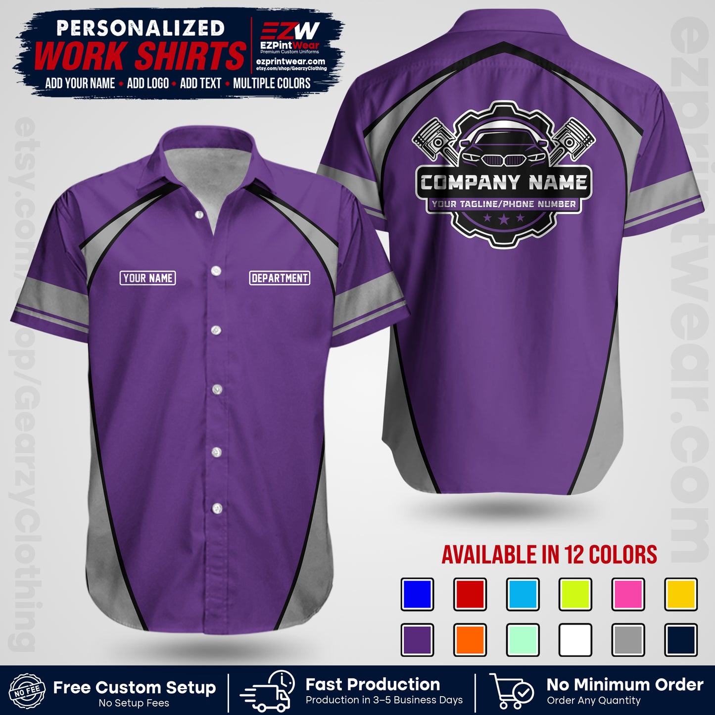 Custom Mechanic Work Shirt with Name, Logo & Text | Auto Shop Uniform | Workwear MCN 09