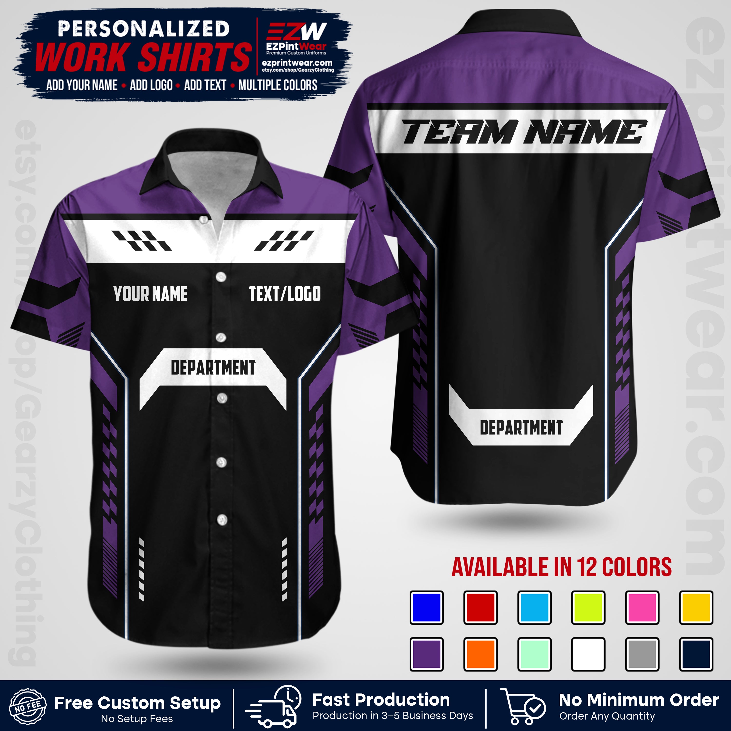 Custom All Over Print Work Uniform Shirt with Name, Logo & Text | Custom Hawaiian Shirt | Company Shirt | Employee Uniform UNF18