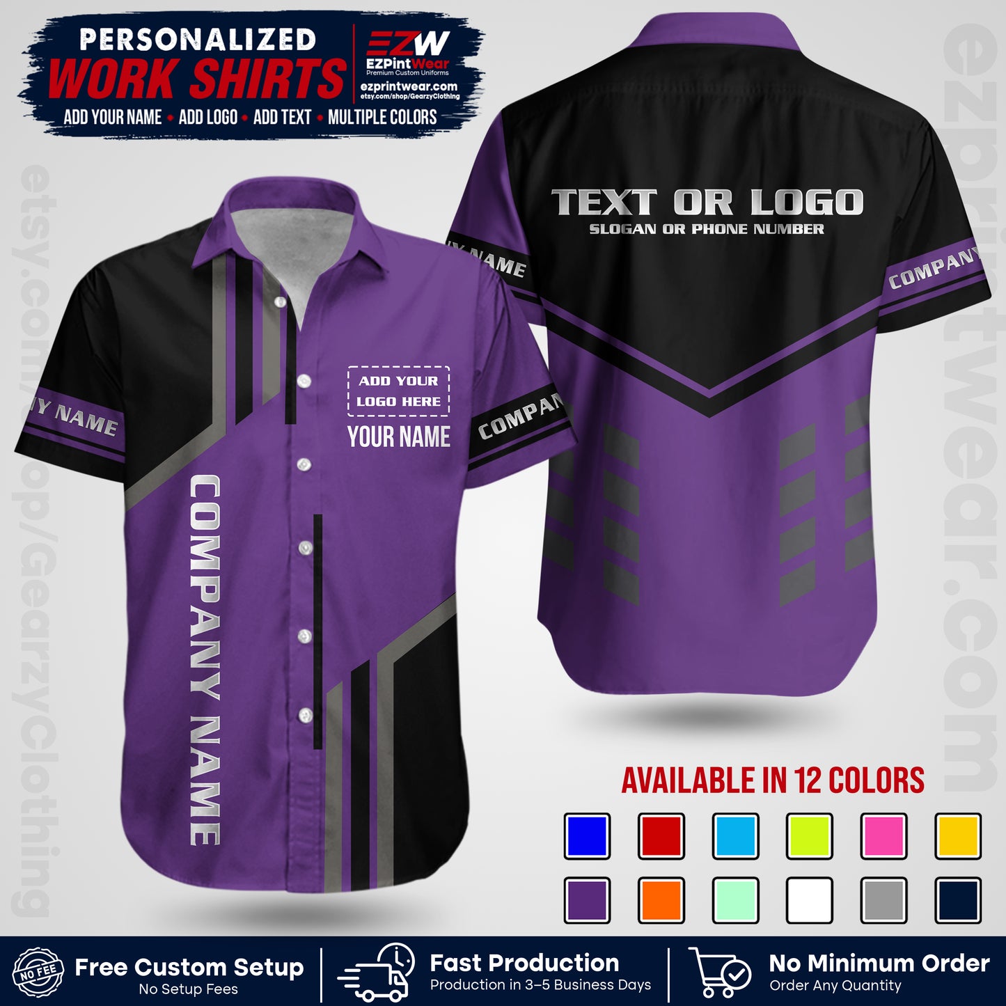Custom All Over Print Work Uniform Shirt with Name, Logo & Text | Custom Hawaiian Shirt | Company Shirt | Employee Uniform UNF10