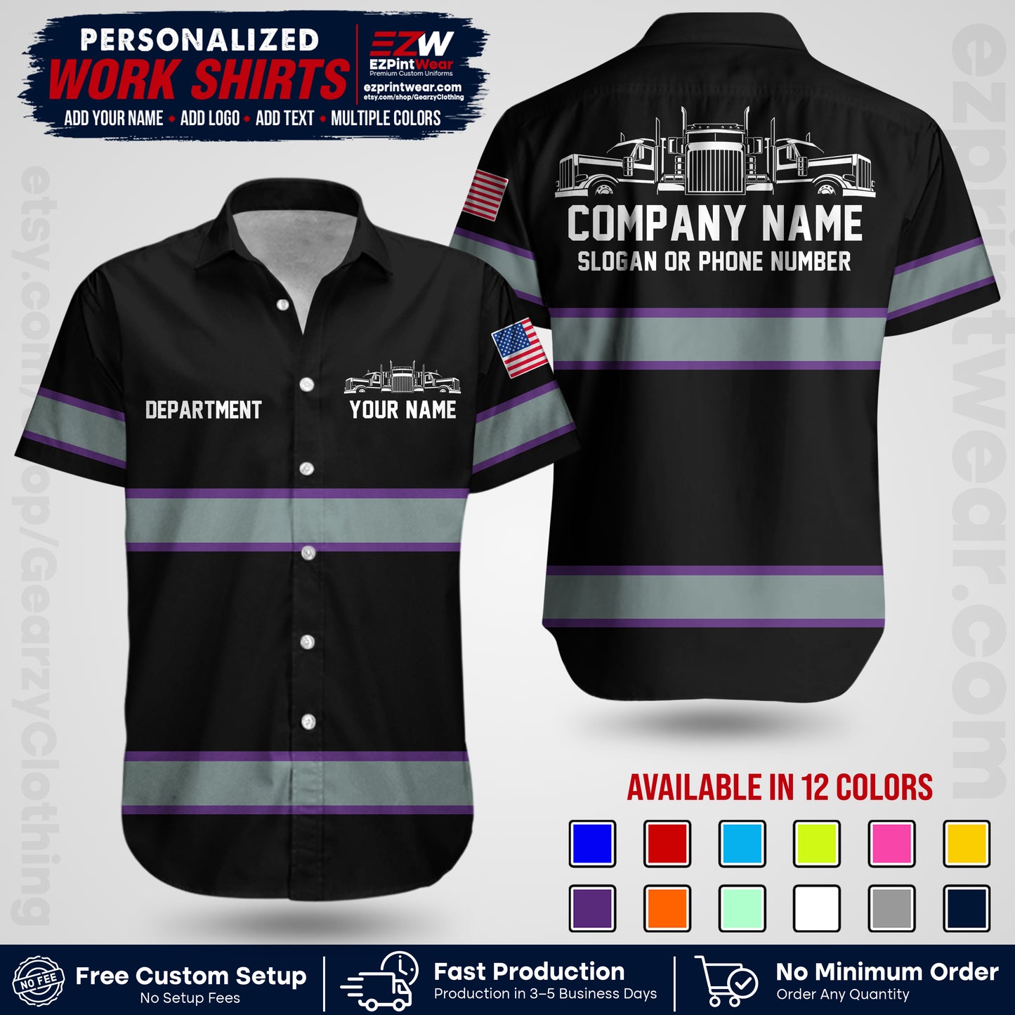 Personalized Truck Driver Workwear Uniform | Custom Safety Stripe Apparel | Non-Reflective Reflective Style Design TW04