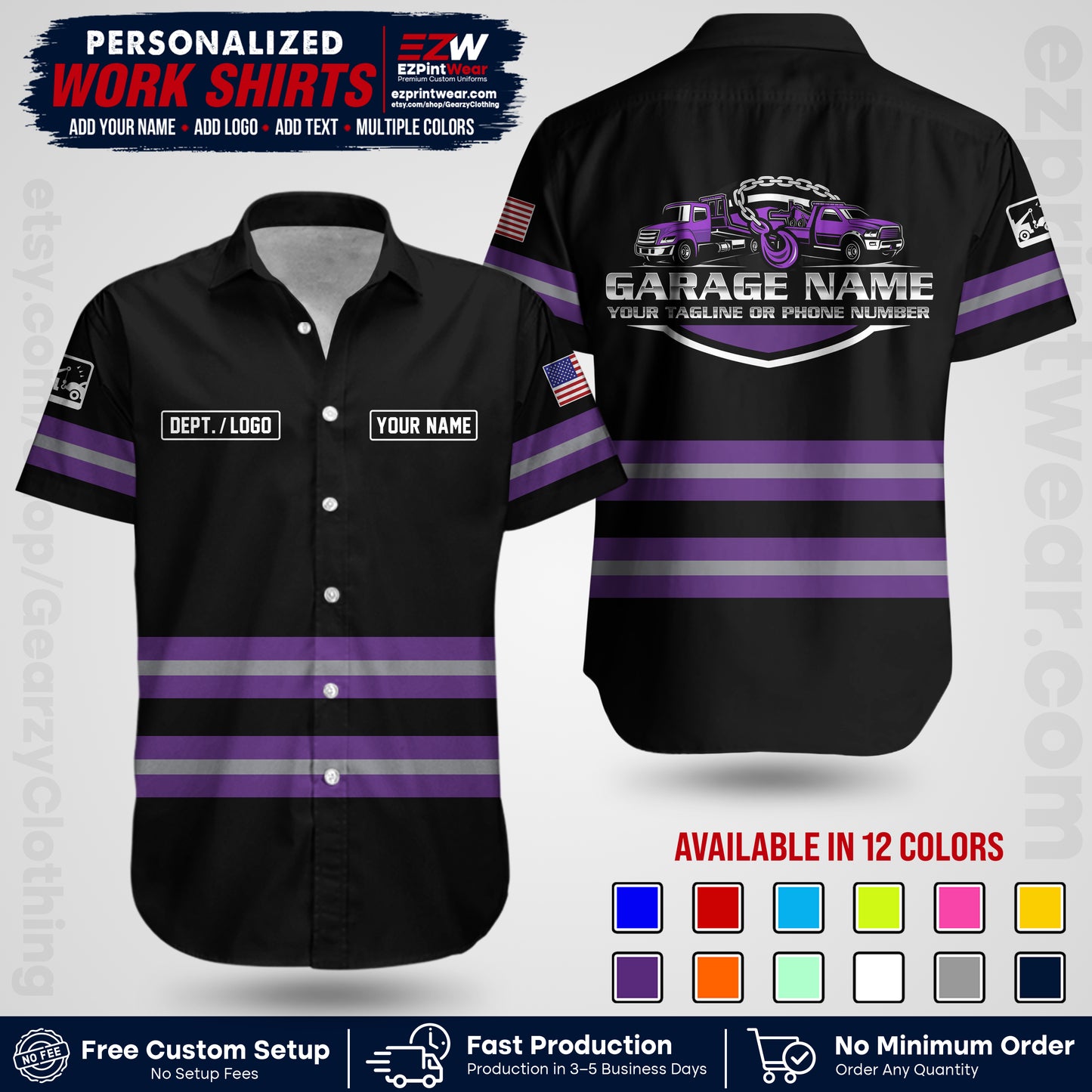 Custom Towing Workwear Uniform | Personalized Tow Truck Shirt | Non-Reflective Safety Stripe Apparel | Custom Towing Shirt | Tow Truck Apparel TW03