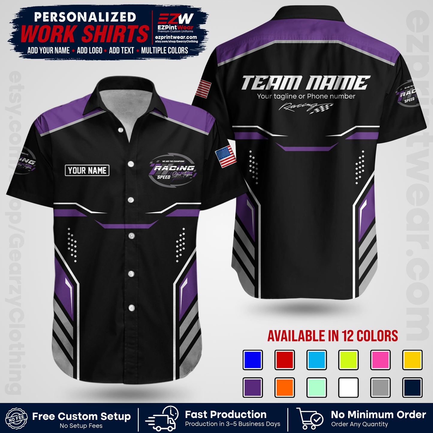 Custom Racing Shirt with Name, Logo & Text | Race Team Uniform | Crew Apparel RC10