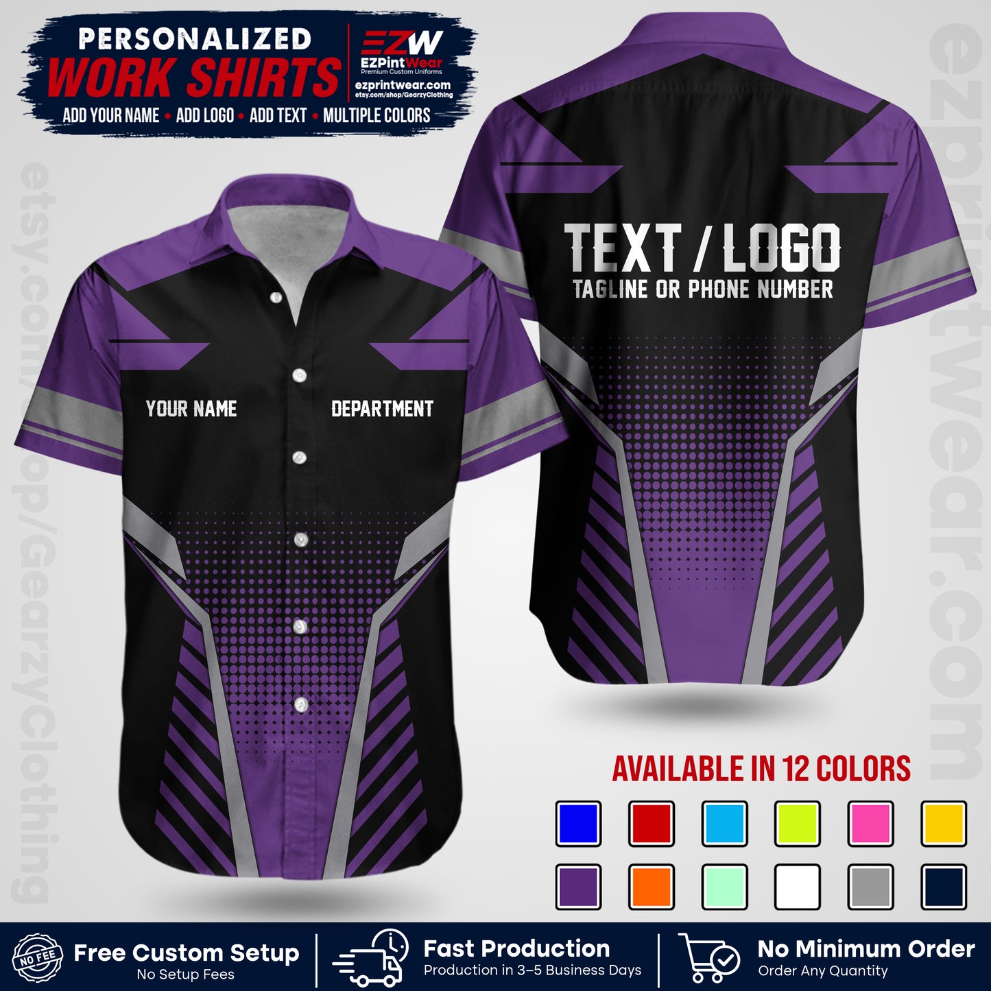 Custom All Over Print Work Uniform Shirt with Name, Logo & Text | Custom Hawaiian Shirt | Company Shirt | Employee Uniform UNF06